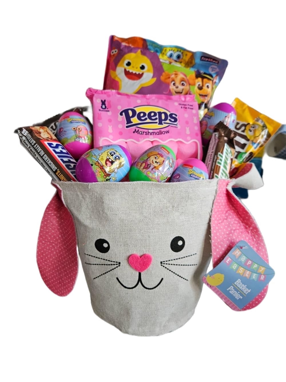 Easter Gift Basket for Kids, Candy Filled Eggs, Bunny Basket, Chocolate Candy, Pink Themed