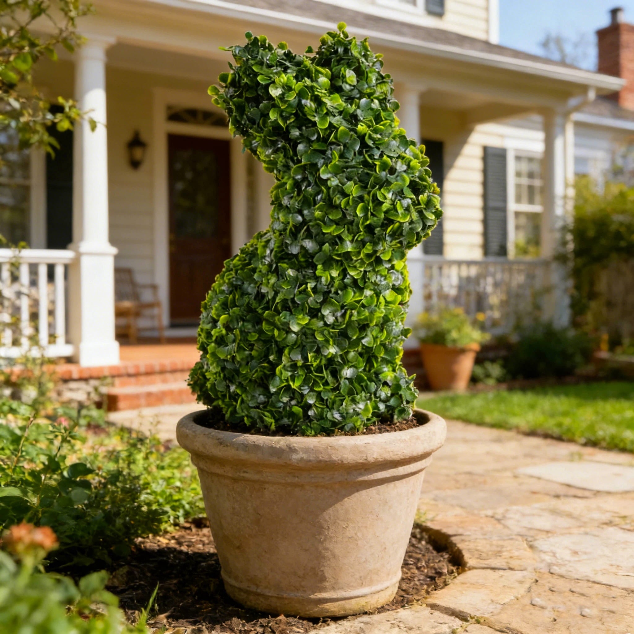 Spring Clearance! Easter Outdoor Decor 28" Boxwood Bunny Topiary, Easter Artificial Tree UV-Resistant Easter Home Decor for Porch, Outdoor Indoor Spring Rabbit, Easter Gift for Women Men(without Pot)