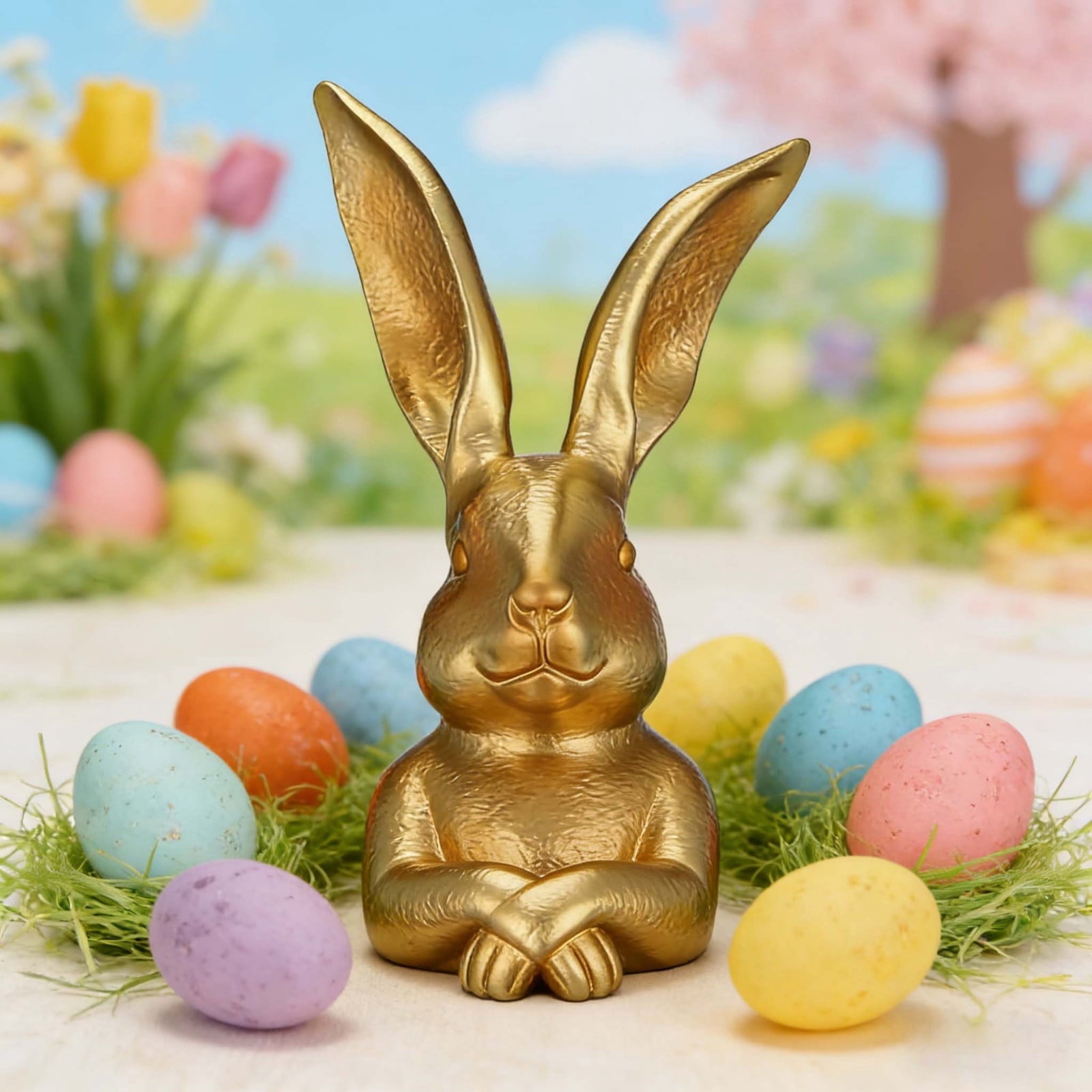 WKSCLPAI Easter Rabbits Decoration 8 Inch Vintage Gold Resin Bunny Statue Spring Rabbit Figurines Easter Table Centerpiece Decorative Bunny Sculpture Collectibles Gift for Home Indoor Decor