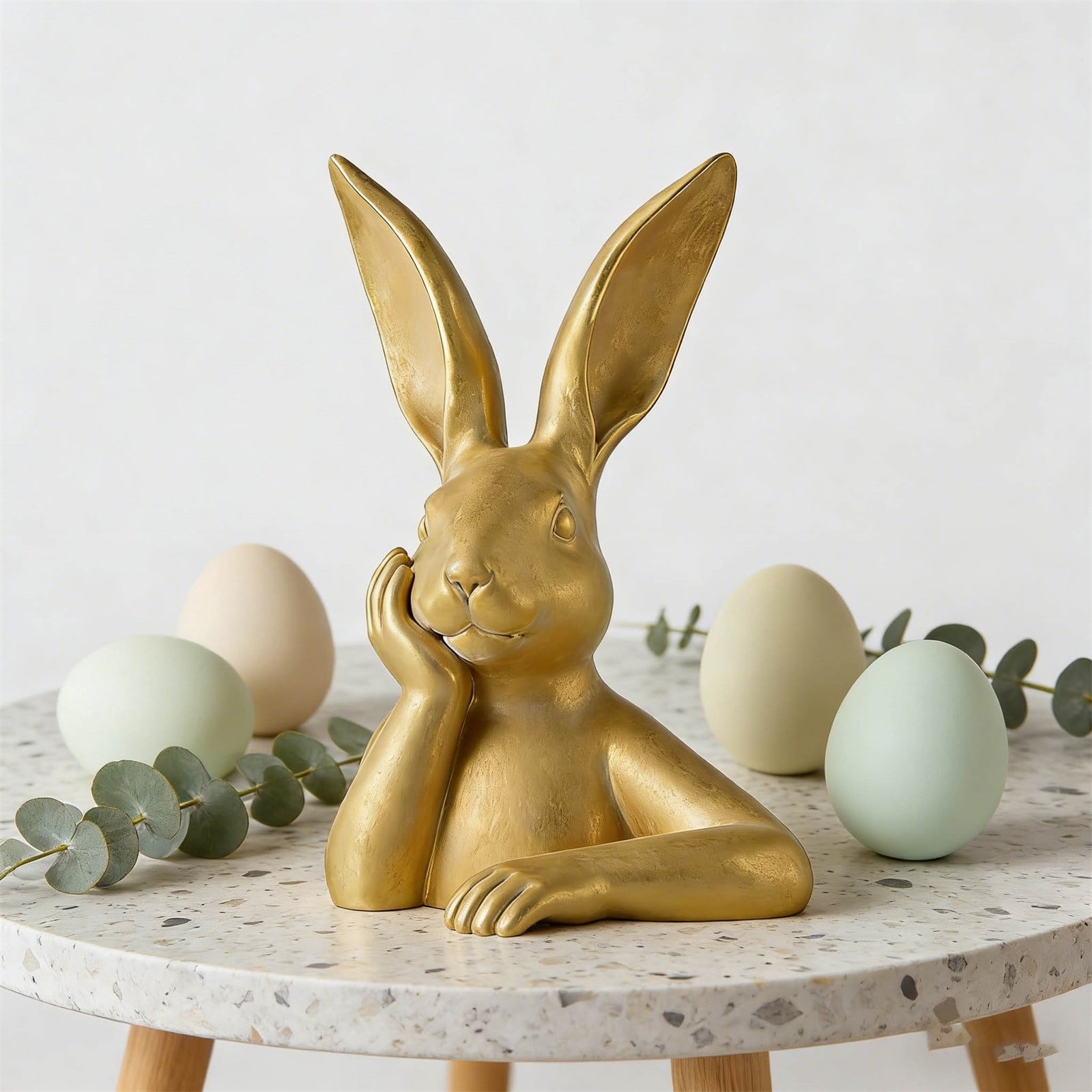WKSCLPAI Easter Rabbits Decoration 8 Inch Vintage Gold Resin Bunny Statue Spring Rabbit Figurines Easter Table Centerpiece Decorative Bunny Sculpture Collectibles Gift for Home Indoor Decor