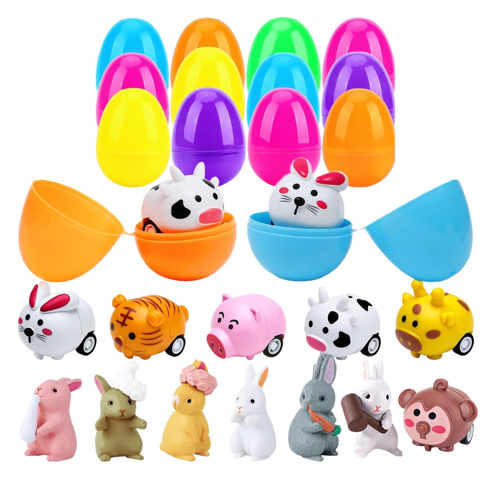 Eqslft Easter Eggs with Sticky Stretchy Toys Inside –1 Pack Filled Easter Eggs, Assorted Easter Elements, Surprise Party Favors for Kids, Egg Hunt, Easter Basket Stuffers