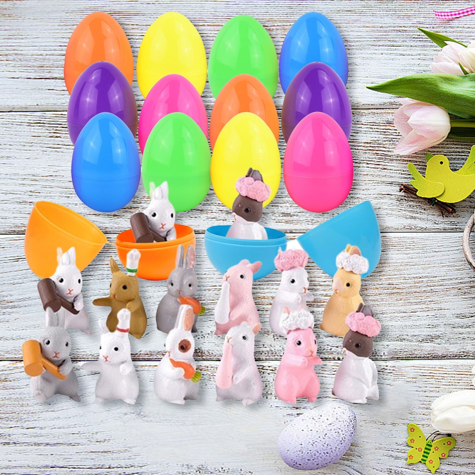 Eqslft Easter Eggs with Sticky Stretchy Toys Inside –1 Pack Filled Easter Eggs, Assorted Easter Elements, Surprise Party Favors for Kids, Egg Hunt, Easter Basket Stuffers