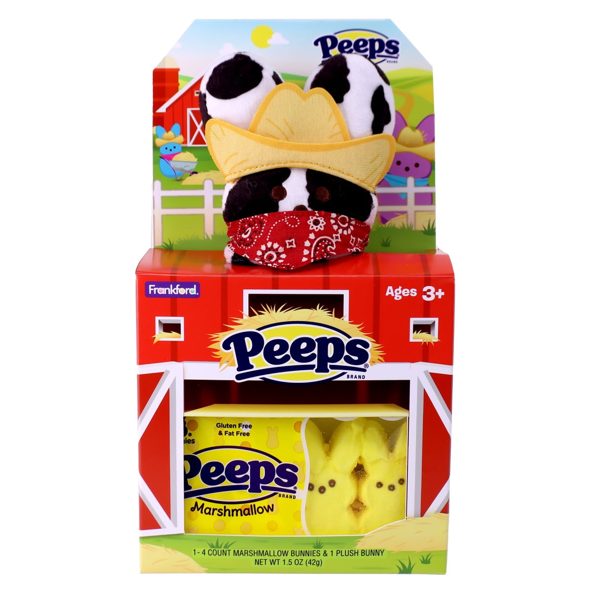 Frankford Peeps Easter Bunny Plush Farm House Gift Set with Marshmallow Bunnies 1.5oz