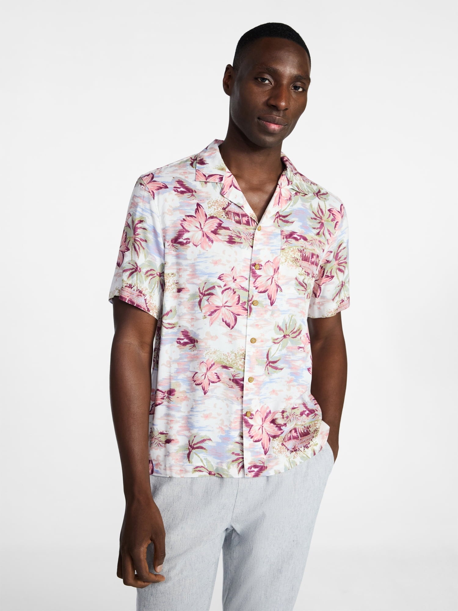 George Men's Relaxed Fit Printed Camp Shirt with Short Sleeves, Sizes S-3XLT