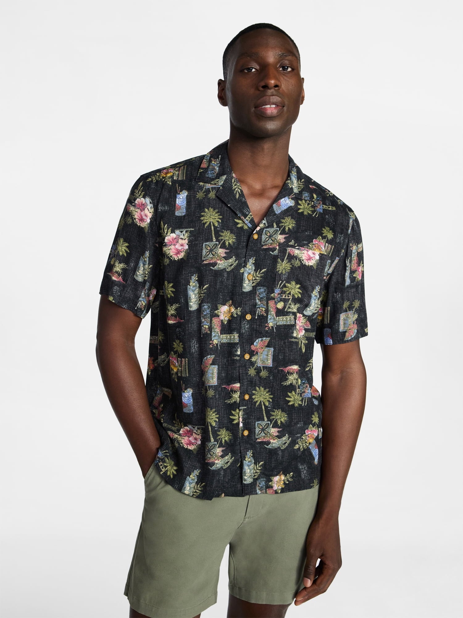 George Men's Relaxed Fit Printed Camp Shirt with Short Sleeves, Sizes S-3XLT