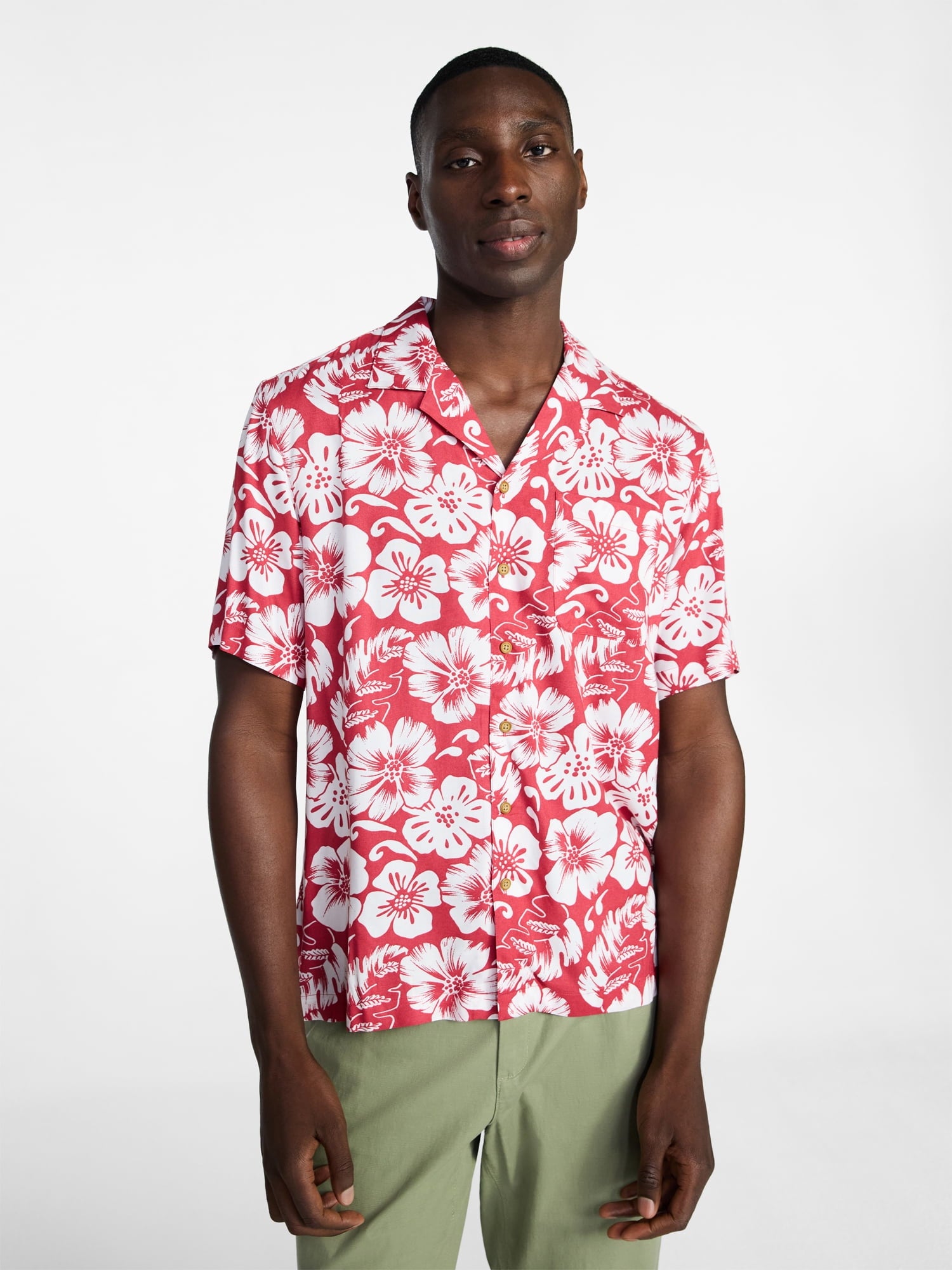George Men's Relaxed Fit Printed Camp Shirt with Short Sleeves, Sizes S-3XLT