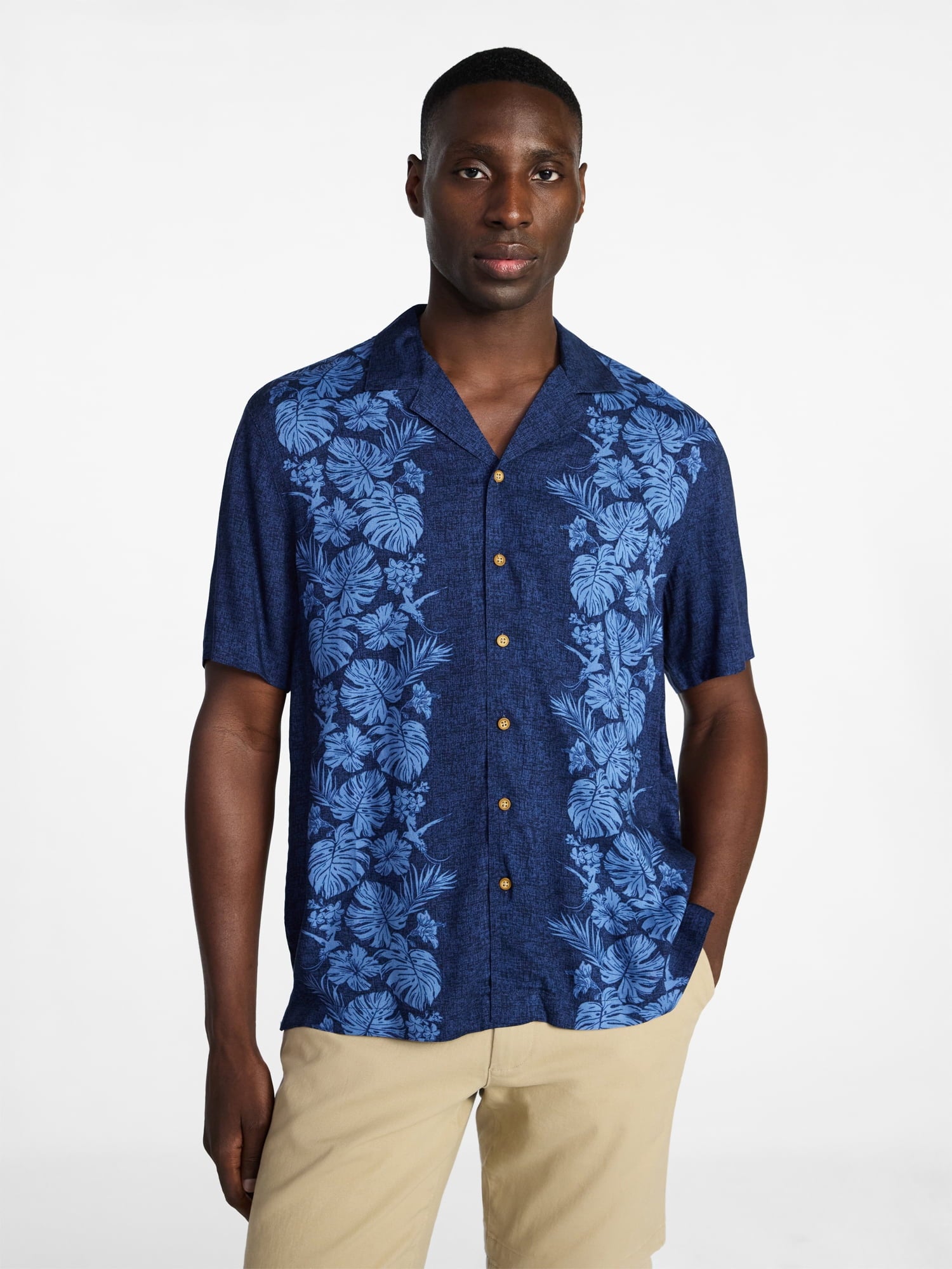 George Men's Relaxed Fit Printed Camp Shirt with Short Sleeves, Sizes S-3XLT