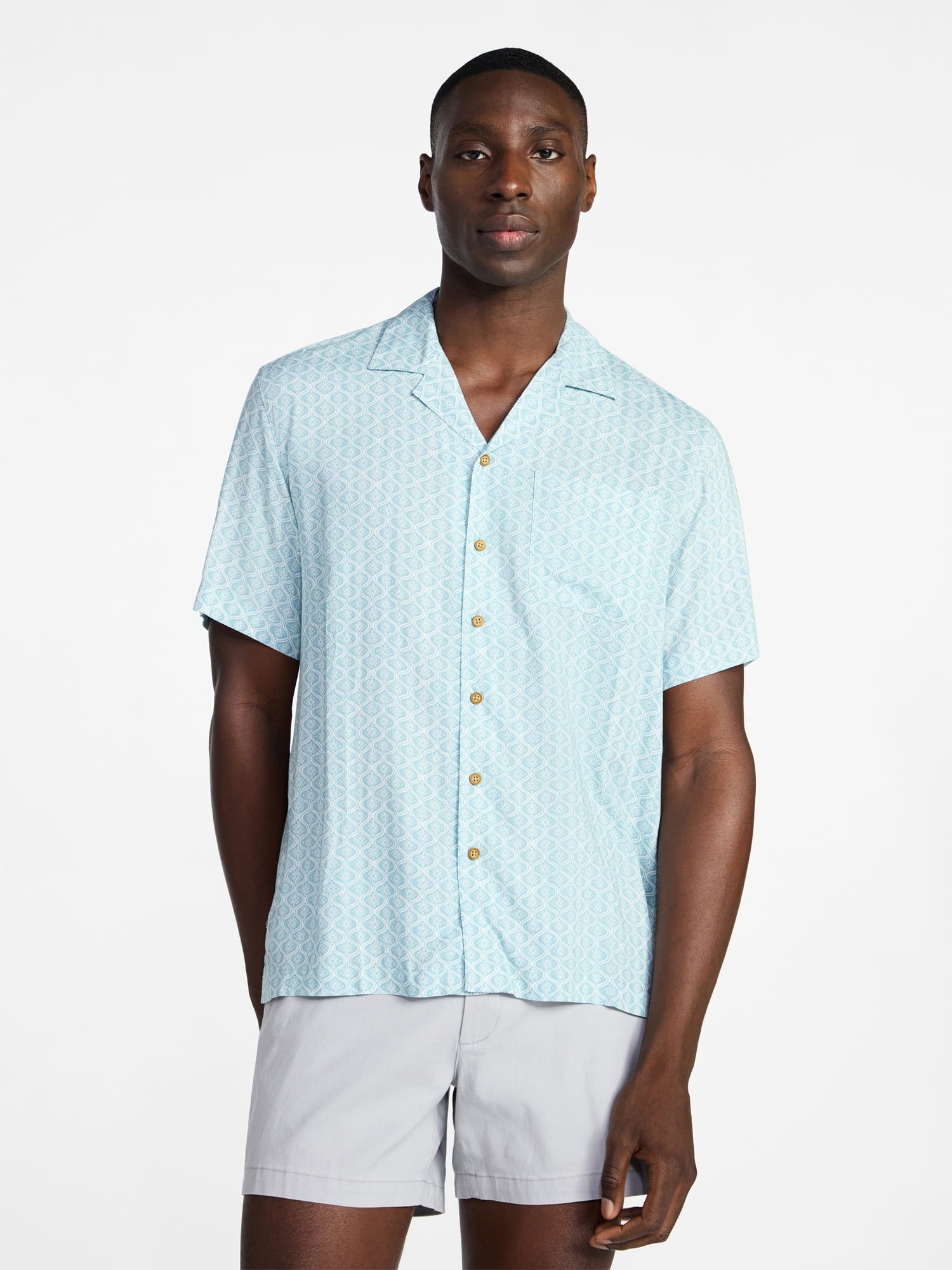 George Men's Relaxed Fit Printed Camp Shirt with Short Sleeves, Sizes S-3XLT