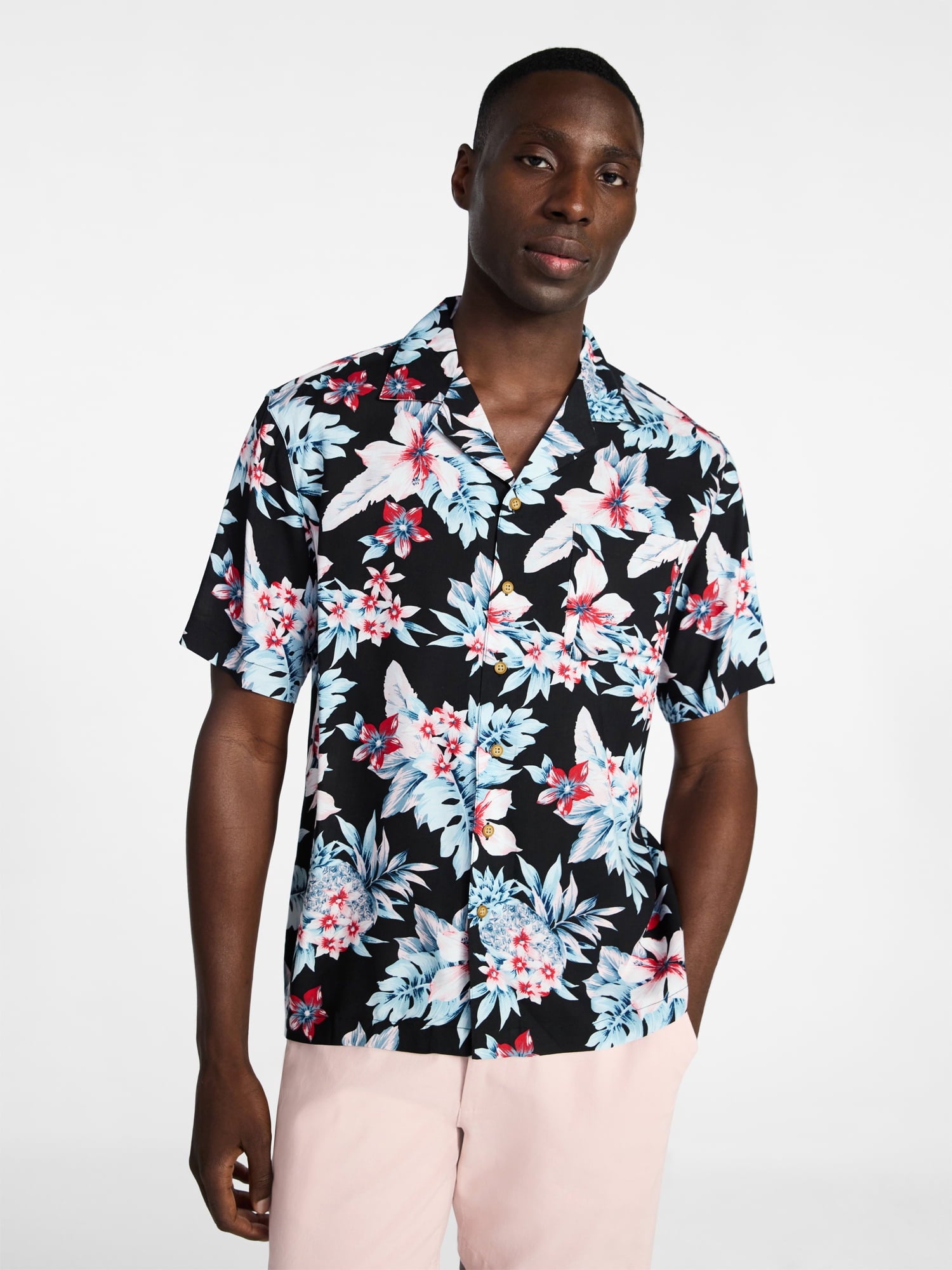 George Men's Relaxed Fit Printed Camp Shirt with Short Sleeves, Sizes S-3XLT