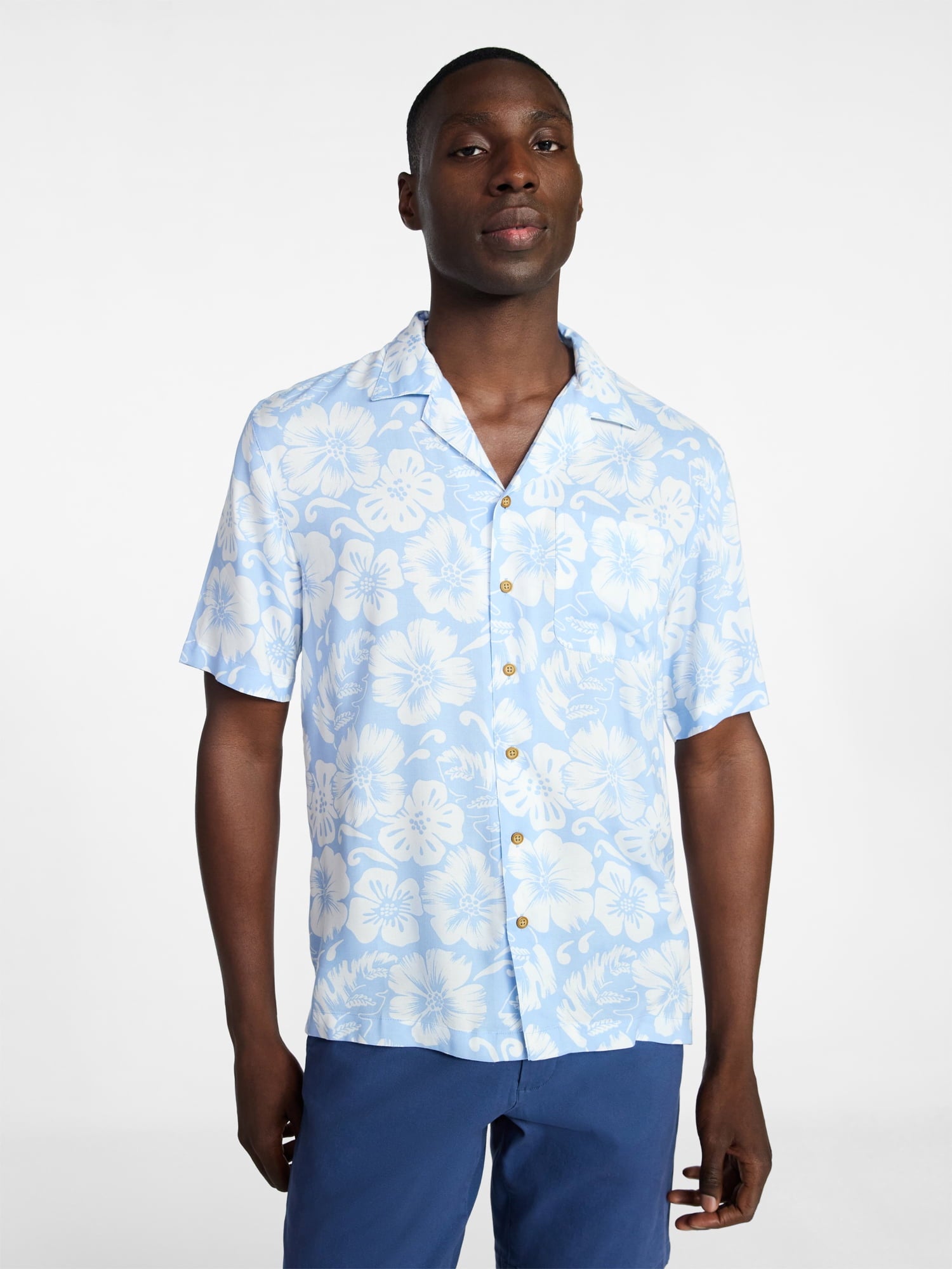 George Men's Relaxed Fit Printed Camp Shirt with Short Sleeves, Sizes S-3XLT