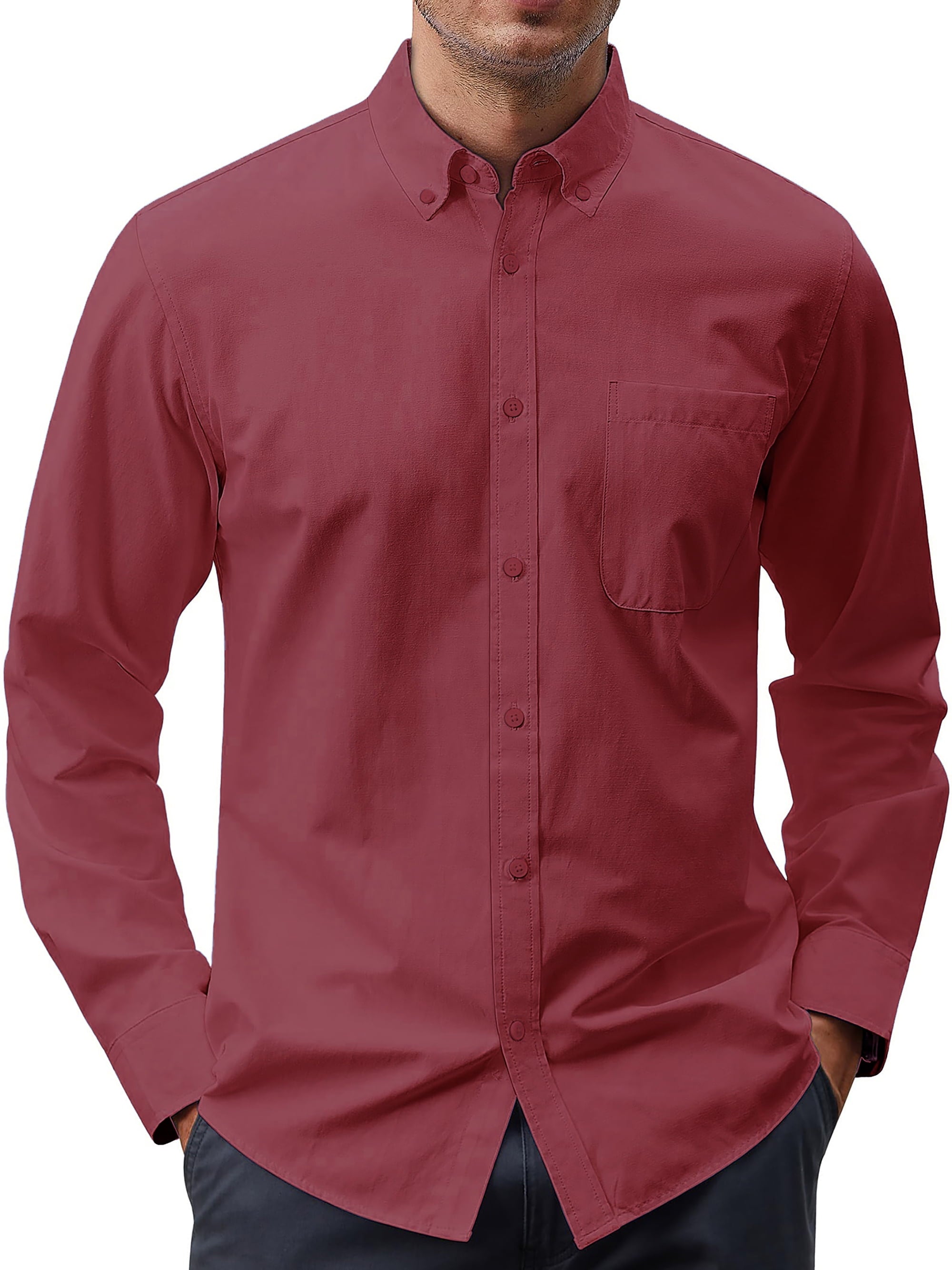 GENTS BLISS Long Sleeve Mens Dress Shirts Casual Solid Shirts for Men Regular Oxford Tops with Pocket