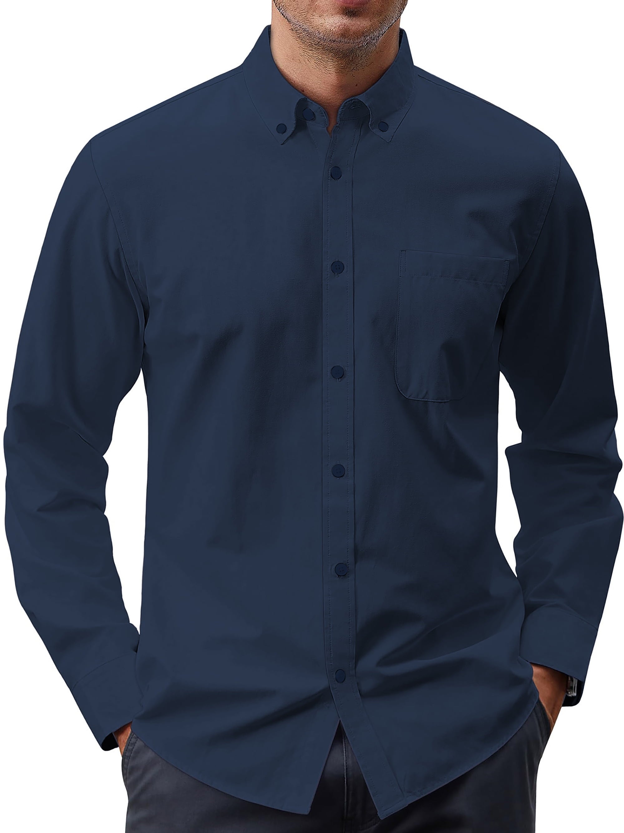 GENTS BLISS Long Sleeve Mens Dress Shirts Casual Solid Shirts for Men Regular Oxford Tops with Pocket