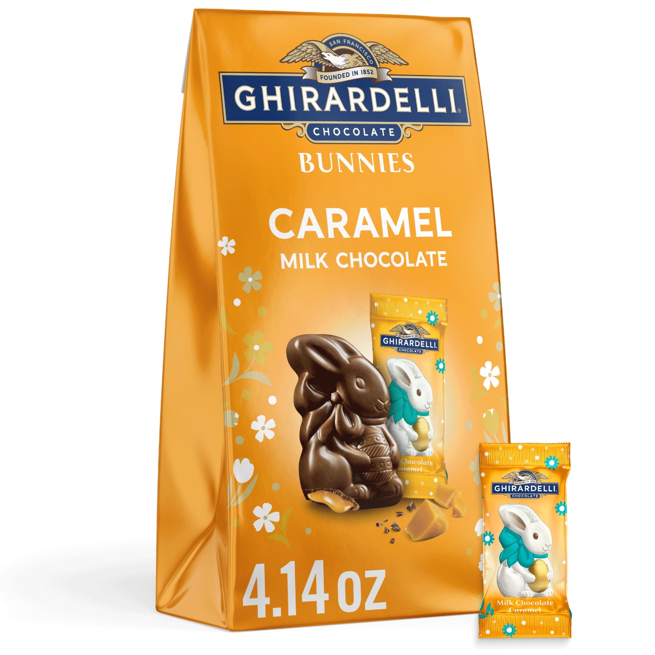 GHIRARDELLI Easter Milk Chocolate Candy Bunnies with Caramel Filling, 4.14 oz Bag