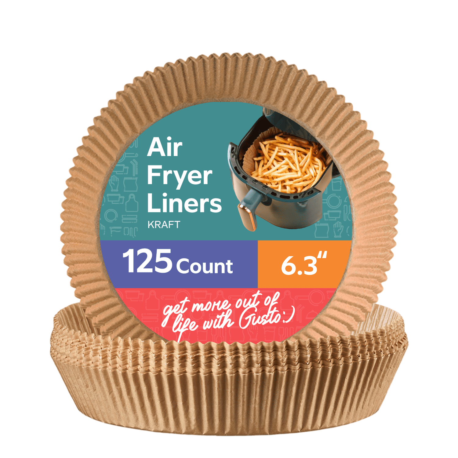 GUSTO 6.3" Air Fryer Liners Disposable Parchment Paper Rounds, 125-Pack