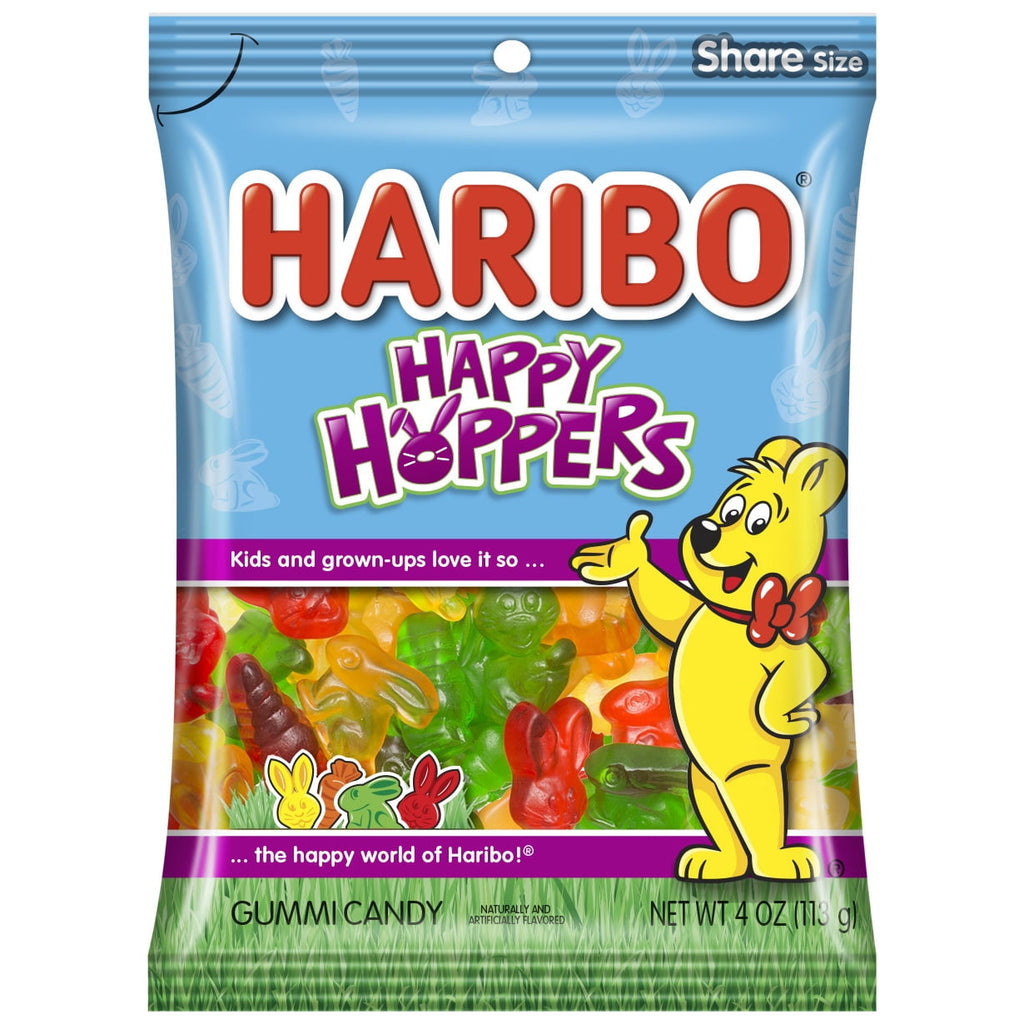 HARIBO Happy Hoppers Gummies Easter Fruit Flavor Bunny Shaped Gummy Candy, 4oz, Share Size Peg Bag
