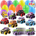 Joyfy 24 Pcs Easter Eggs Filled with Toys(12 Cars and 12 Eggs),Easter Egg Fillers Mini Toys Truck Basket for Toddlers Kids Boys,Easter Egg Hunt Supplies