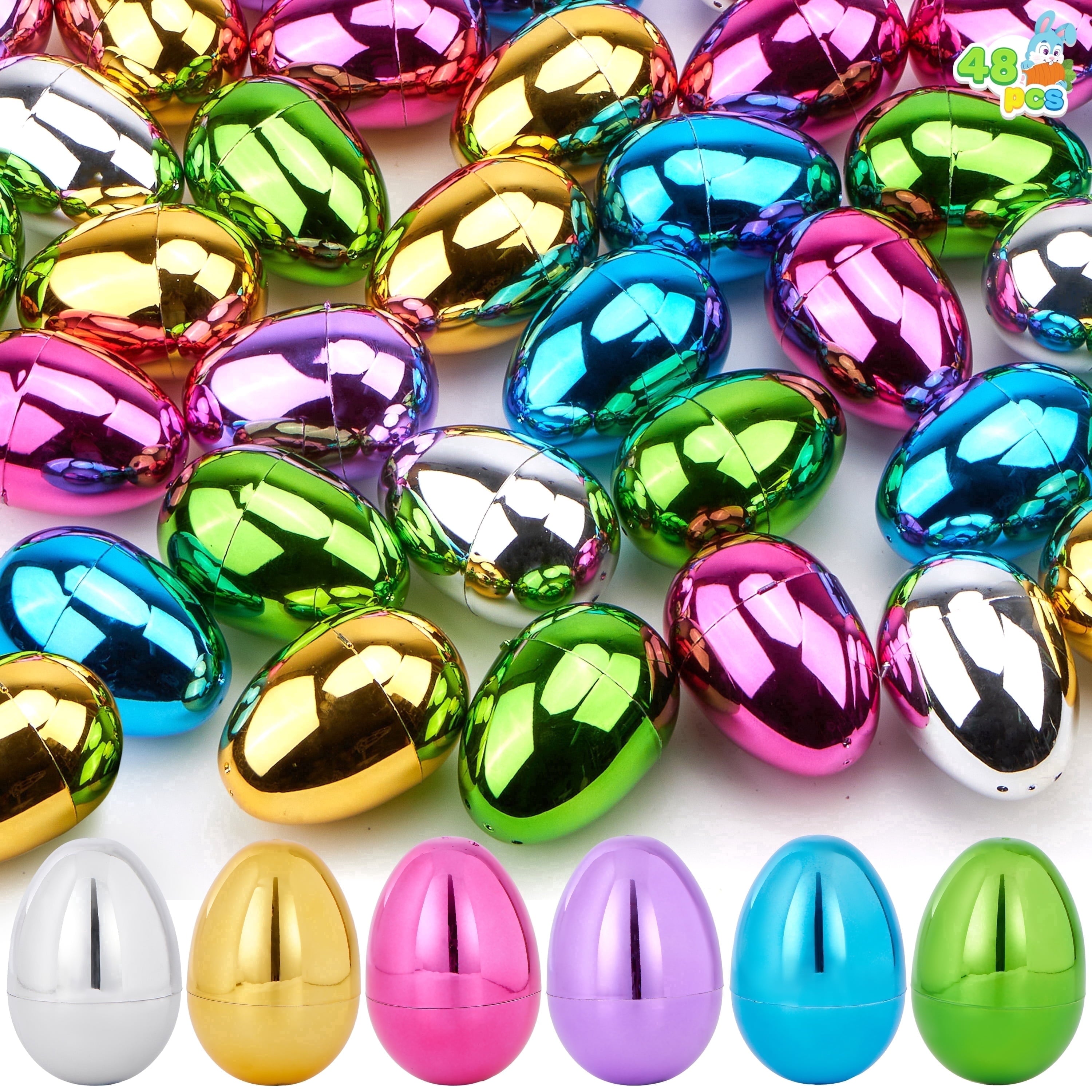 Joyfy 48 Pcs Metallic Easter Eggs, 3.15" Shinny Empty Plastic Easter Eggs Fillable, 6 Colors Bulks for Easter Hunt, Filling Treats, Easter Basket Stuffers, Classroom Prize Supplies