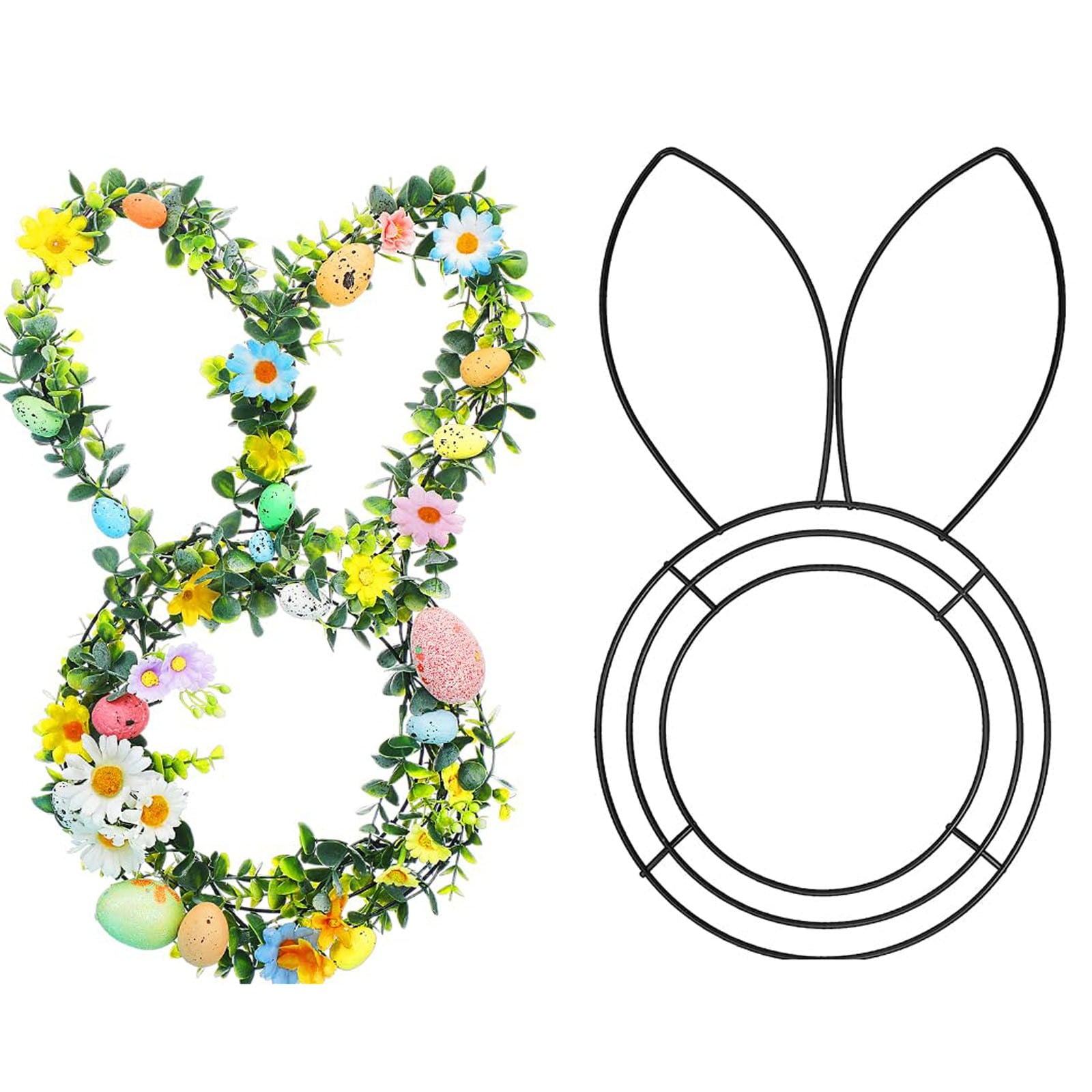 KUAZOU Bunny Wreath,Earmouse Supply Floral Garden Easter Bunny Head Shaped Wire Wreath Form - 16.5 Inches