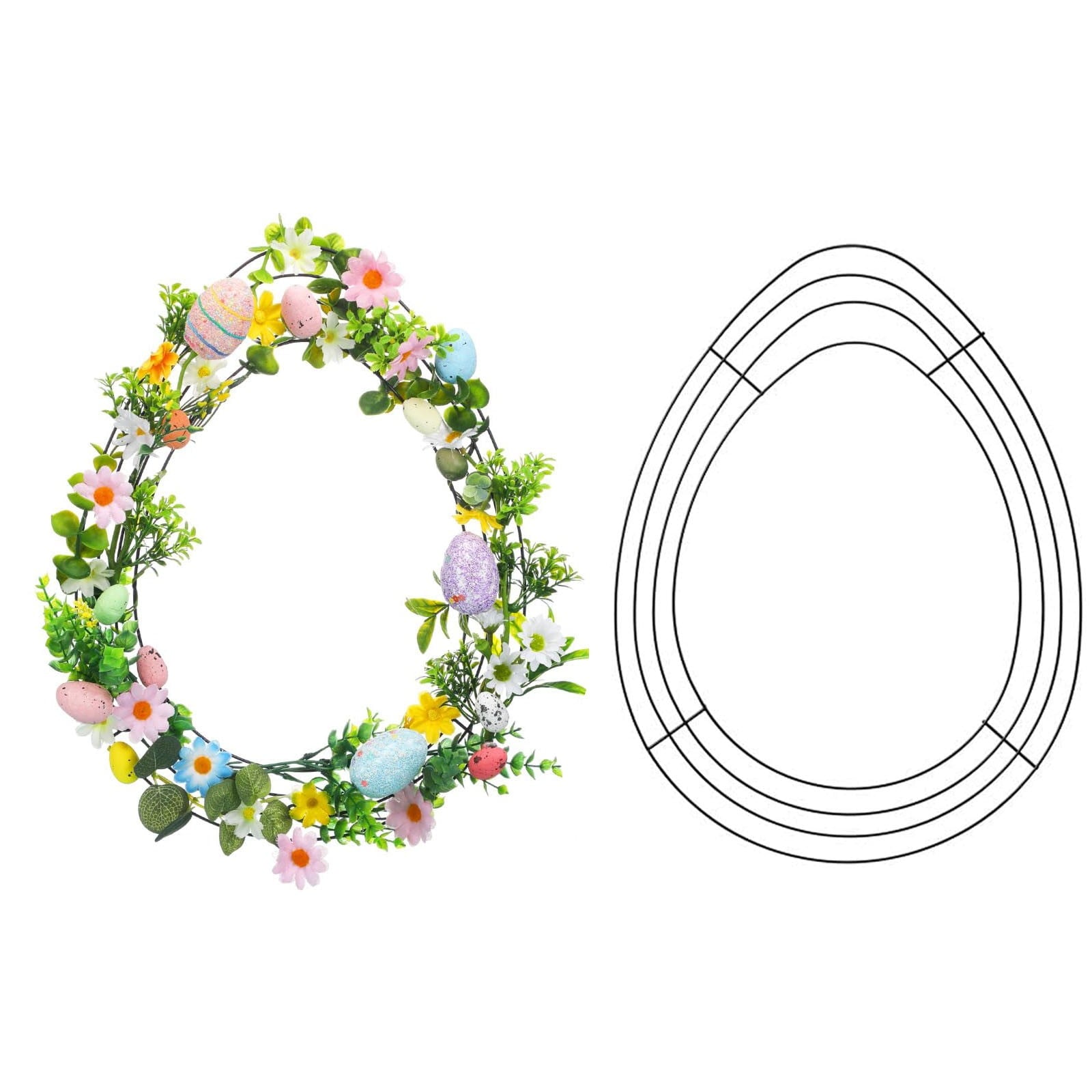 KUAZOU Bunny Wreath,Earmouse Supply Floral Garden Easter Bunny Head Shaped Wire Wreath Form - 16.5 Inches