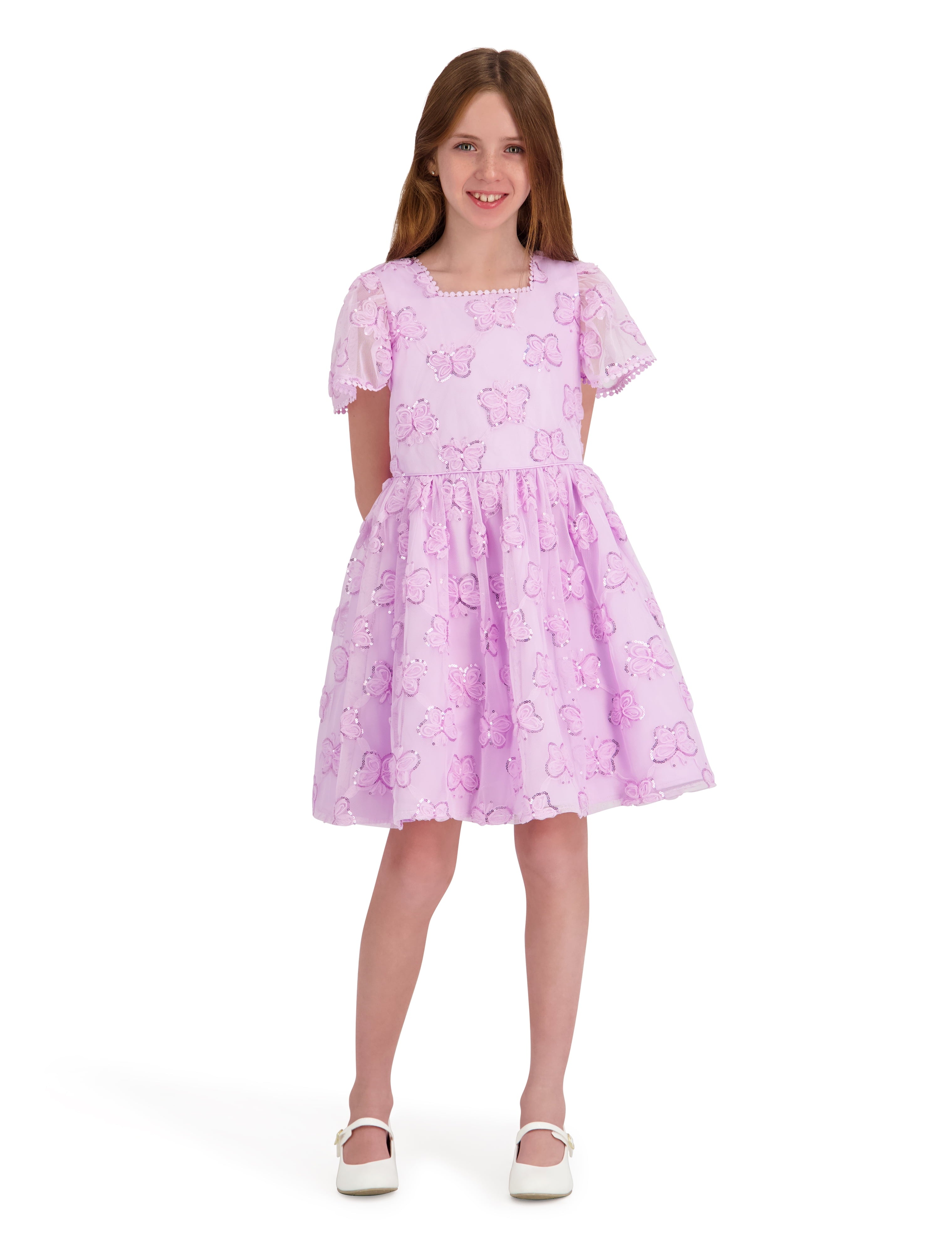 Kensie Girl Cap Sleeve Sequin Butterfly Soutache Mesh Dress, Sizes 4-16