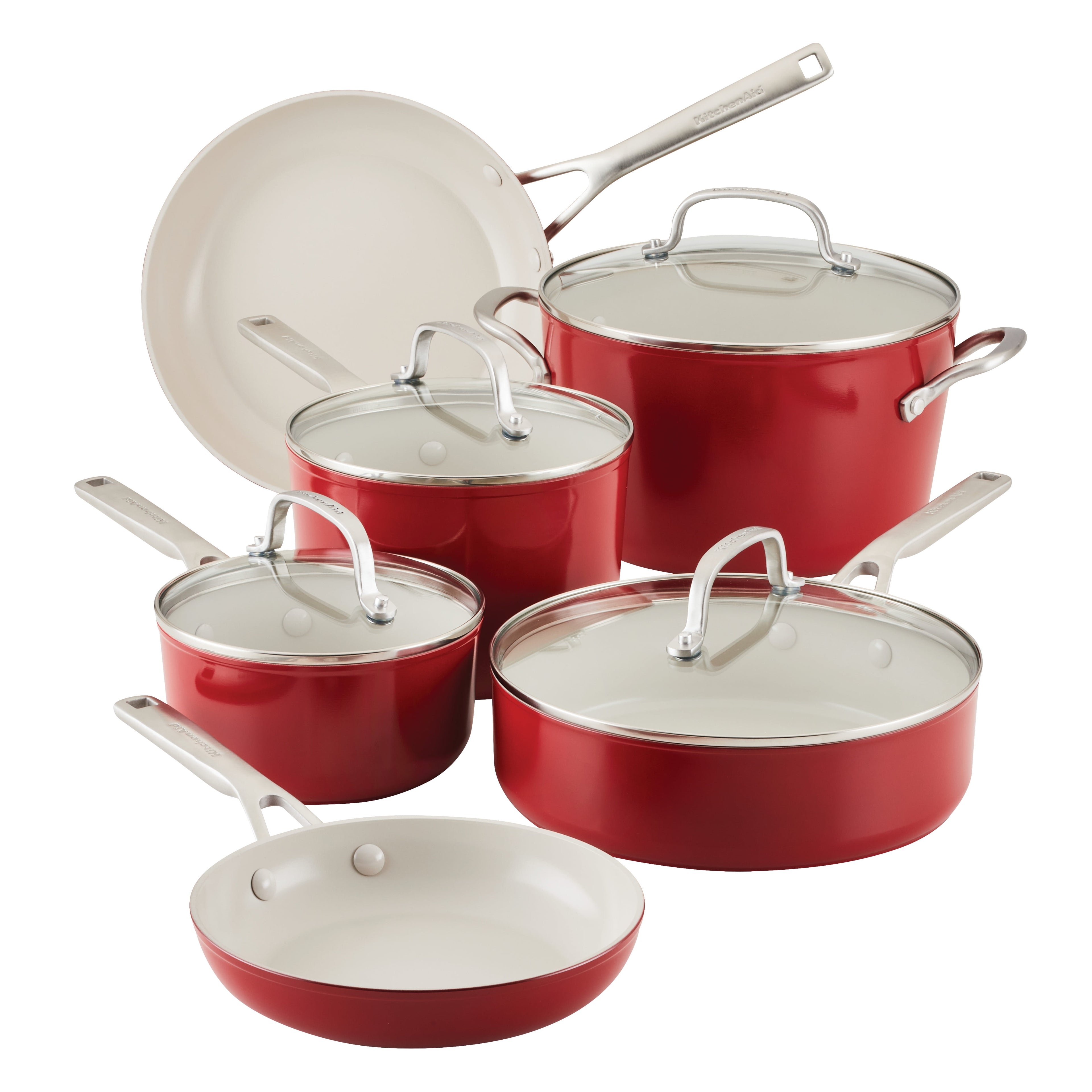 KitchenAid Hard Anodized 10 Pcs Ceramic Nonstick Cookware Pots and Pans Set, Oven Safe to 500°F, Pistachio