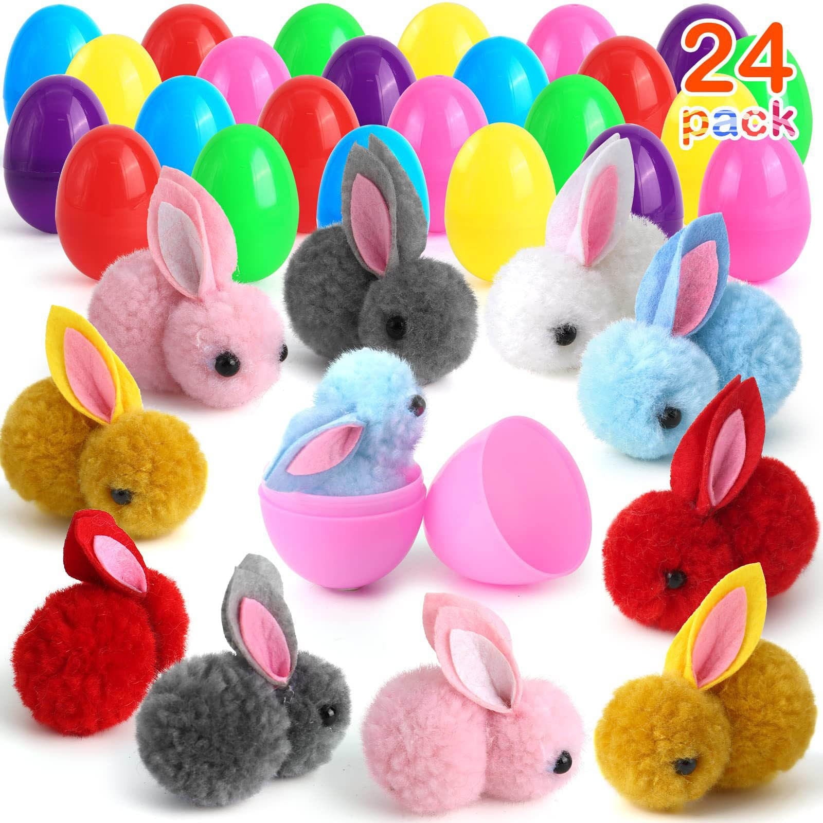 LAMDAWE 24 Pack Easter Egg Fillers PlushBunny Toys Easter BasketStuffers Mini ColorfulBunny Easter EggHunting ClassroomPrize Supplies BasketStuffers Easter PartyFavors