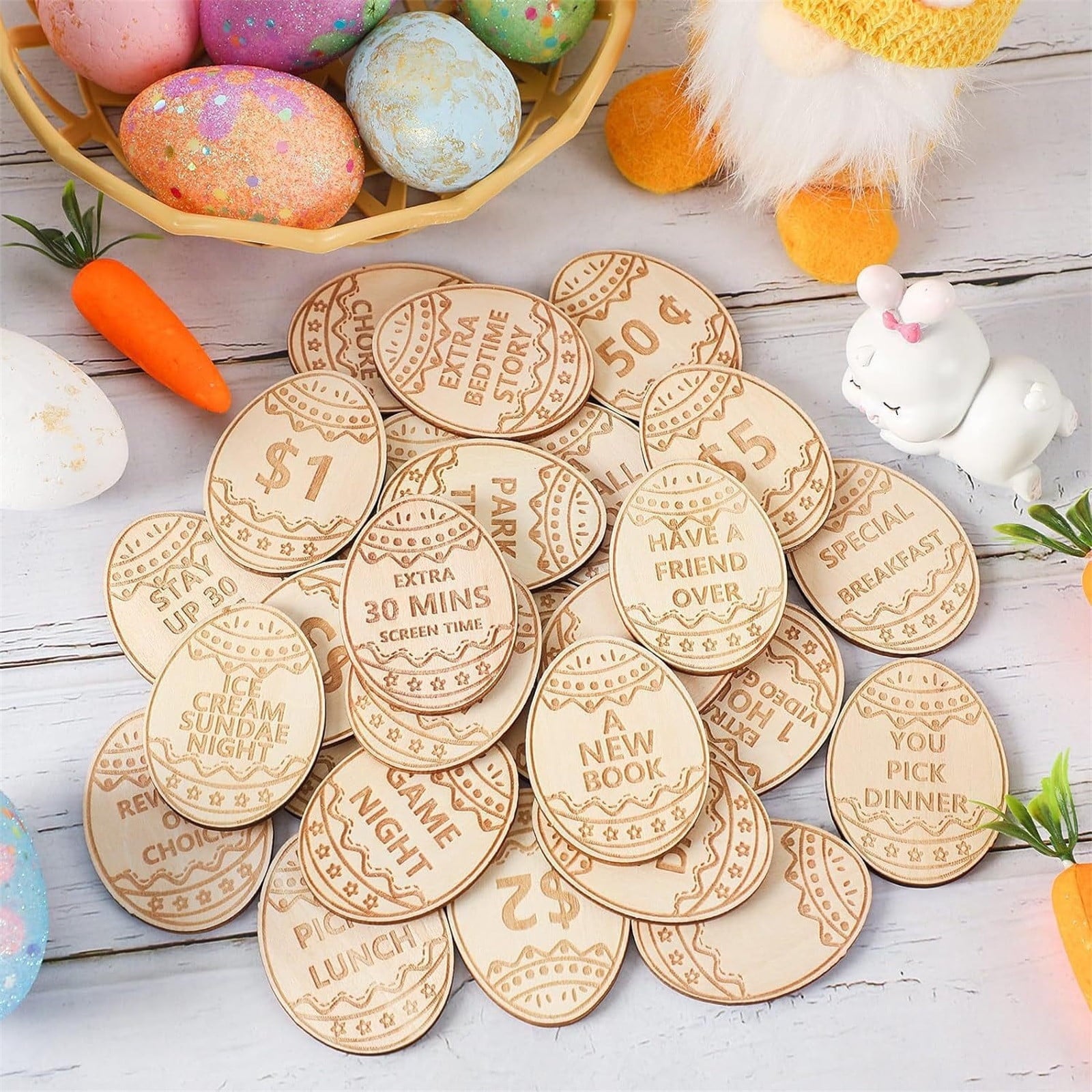 Linnome Easter Wooden Egg Filler 27-Piece Set Colorful Painted Egg for Party Favor Spring Holiday Gathering Gift Accessory