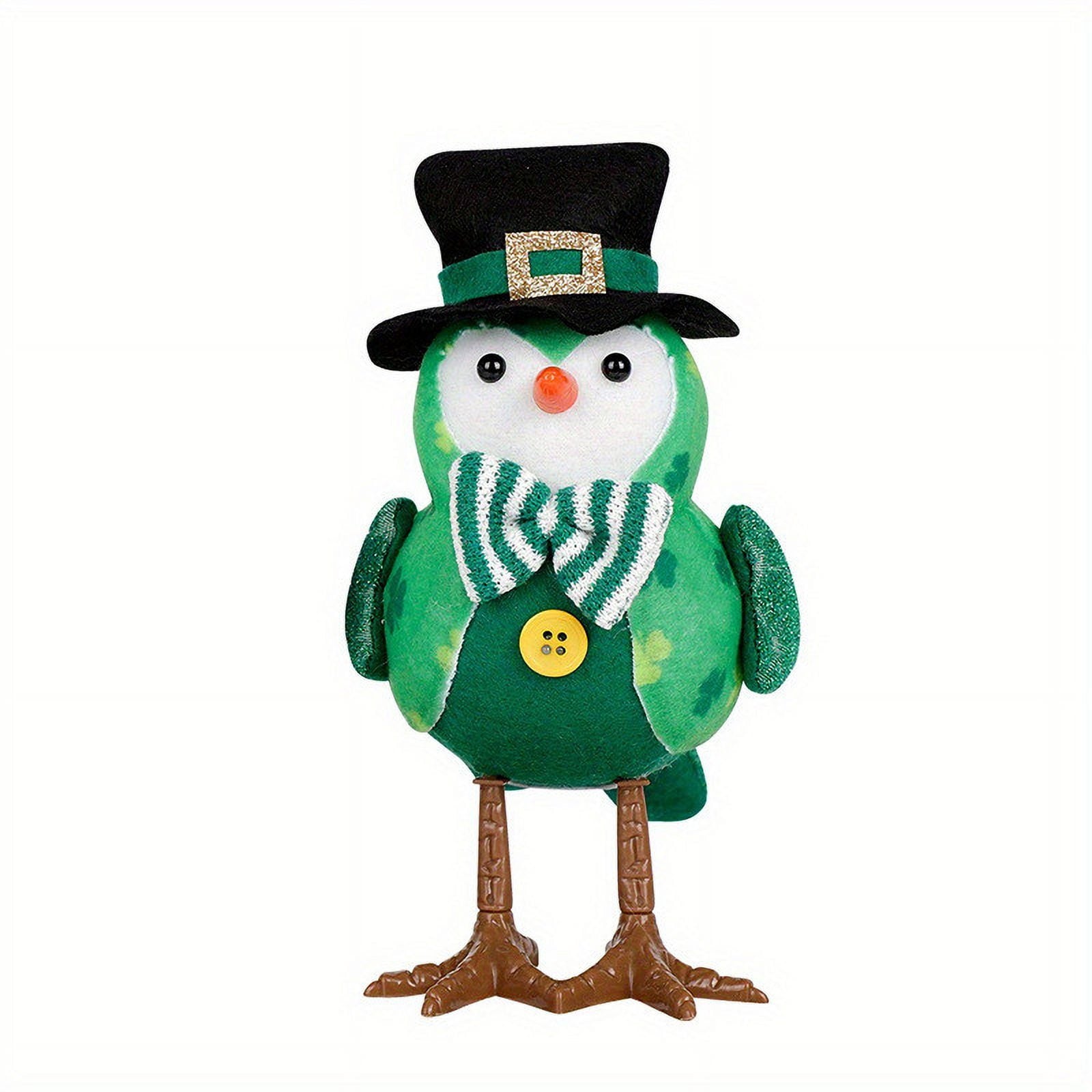 Lksixu St.Patrick's Day Birds Ornaments, 3D Green Shamrock Bird Figurines with Hat and Bow, Handmade Irish Luck Inseparable Birds Doll Spring Table Decor Animals Garden Statue for Window Party
