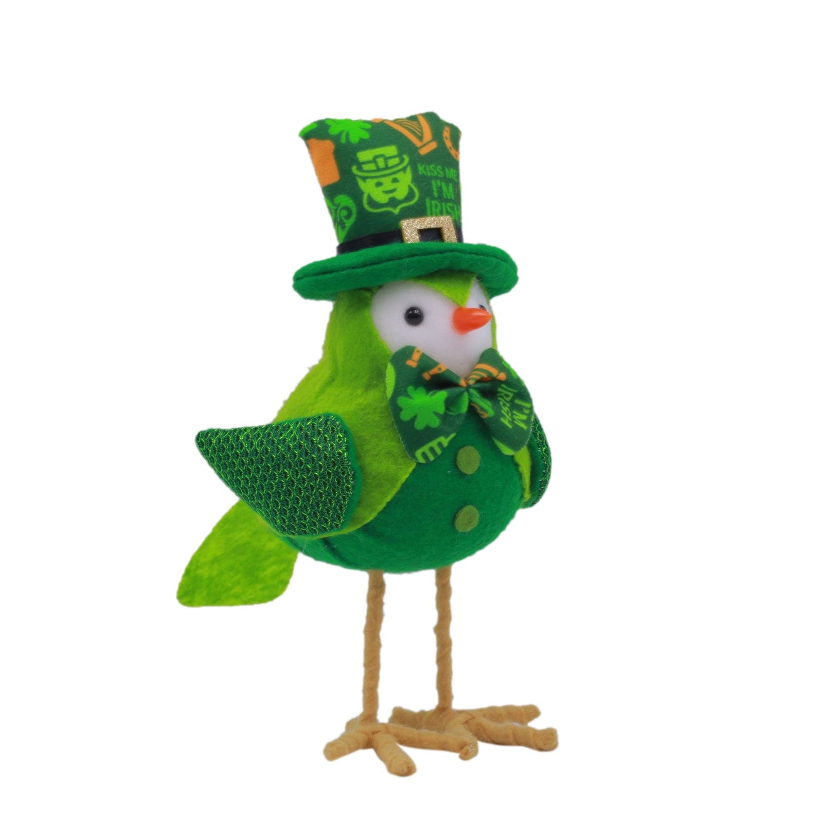 Lksixu St.Patrick's Day Birds Ornaments, 3D Green Shamrock Bird Figurines with Hat and Bow, Handmade Irish Luck Inseparable Birds Doll Spring Table Decor Animals Garden Statue for Window Party