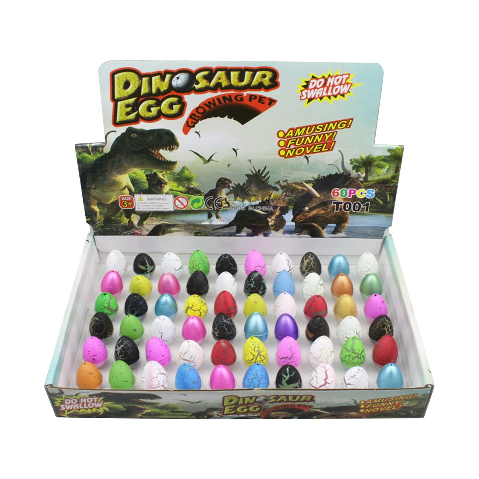 MXTPOV 60pcs Small Hatching Dinosaur Eggs for Party Favors, Easter Basket Stuffers Classroom Carnival Prizes Bulk Pinata Fillers Novelty Grow in Water Dino Eggs with Toys