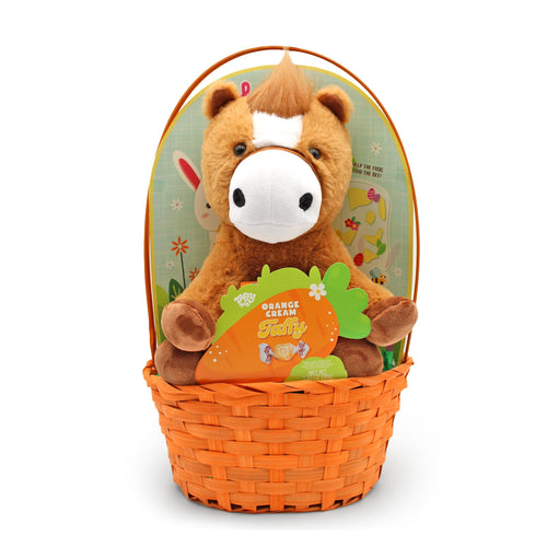 Brown Horse Plush Prefilled Easter Basket, by Megatoys