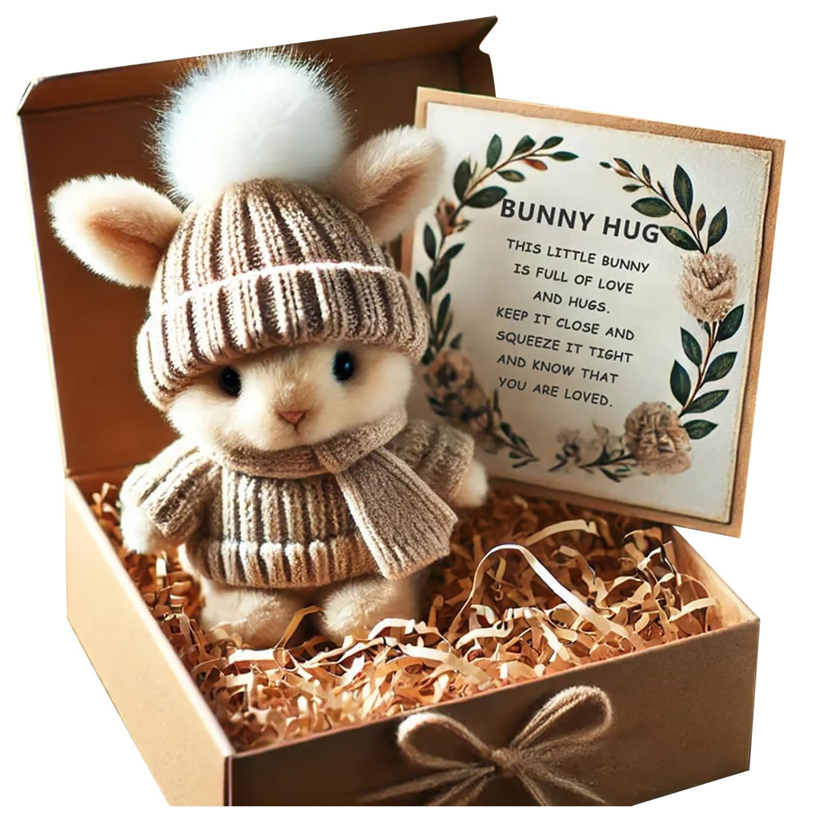 Mini Bunny Hug Cute Easter Gift Crochet Animals Rabbit Doll with Inspirational Card for Women Girls