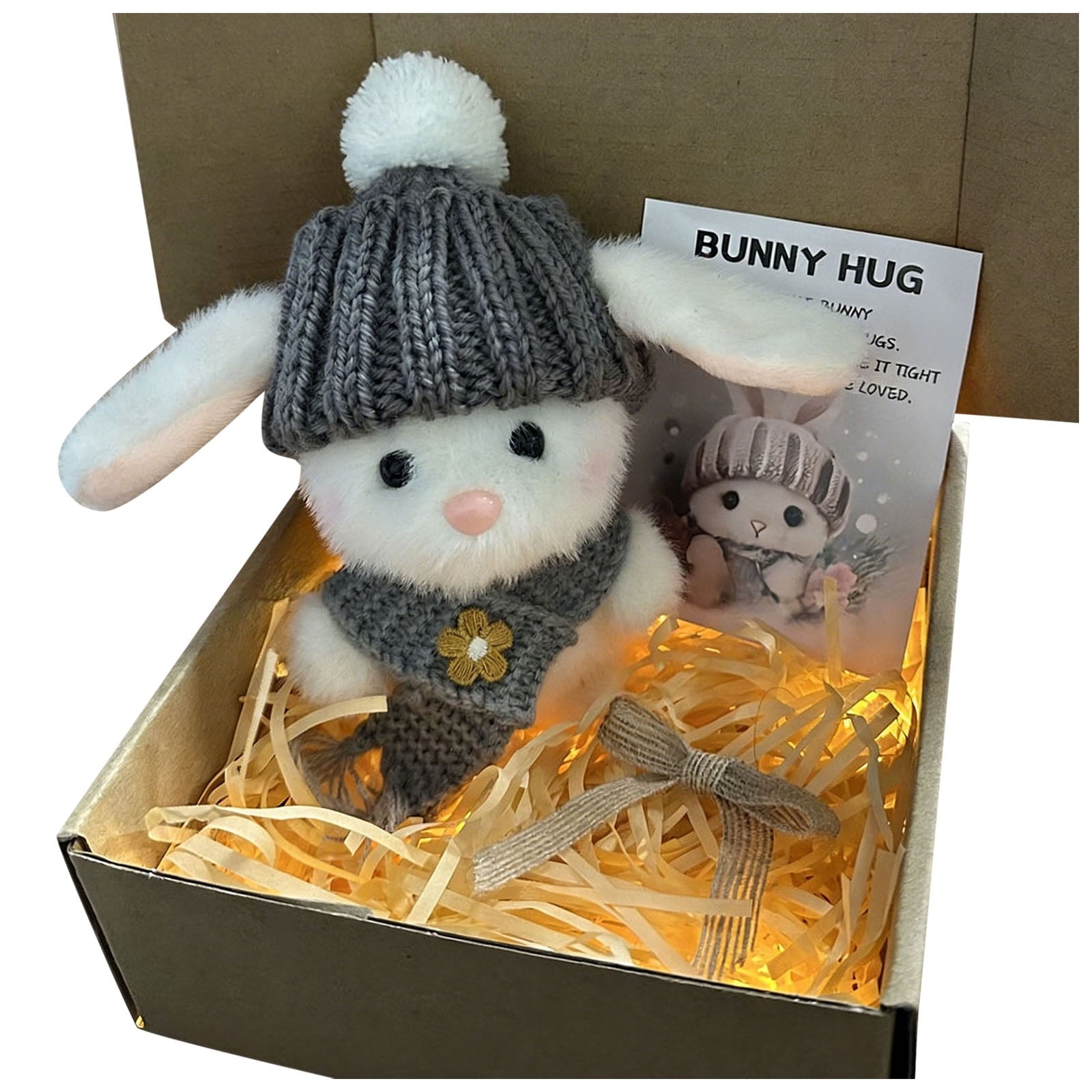 Mini Bunny Hug Cute Easter Gift Crochet Animals Rabbit Doll with Inspirational Card for Women Girls