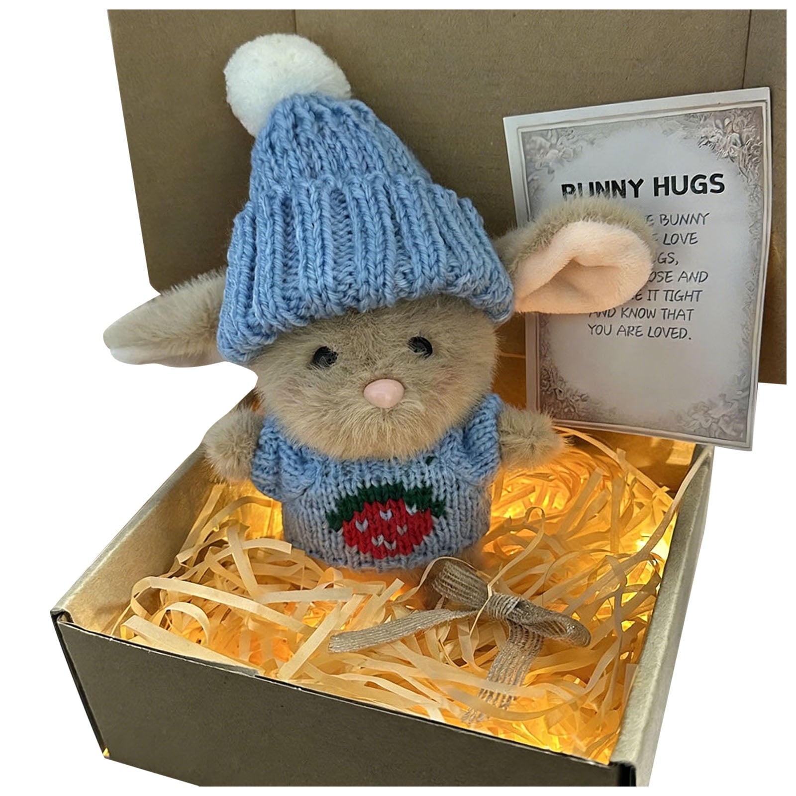 Mini Bunny Hug Cute Easter Gift Crochet Animals Rabbit Doll with Inspirational Card for Women Girls