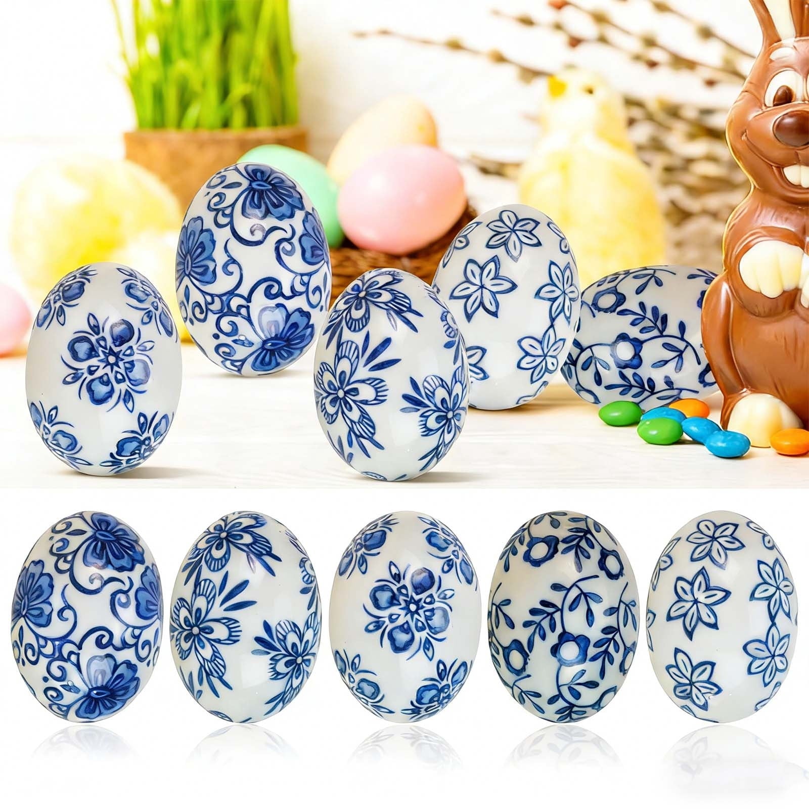 Msgweeeg Easter Eggs Empty Easter Gifts Handcrafted Blue and White Easter Eggs Ornaments Holiday Decorations Accents for Home Or Office Ideal Gifts for Christmas