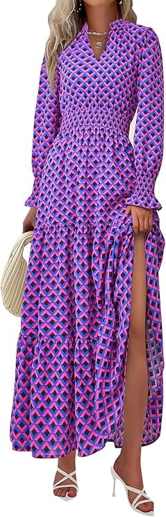 PRETTYGARDEN Women's Floral Maxi Dress Spring Long Sleeve V Neck Casual A Line Long Flowy Boho Party Dresses
