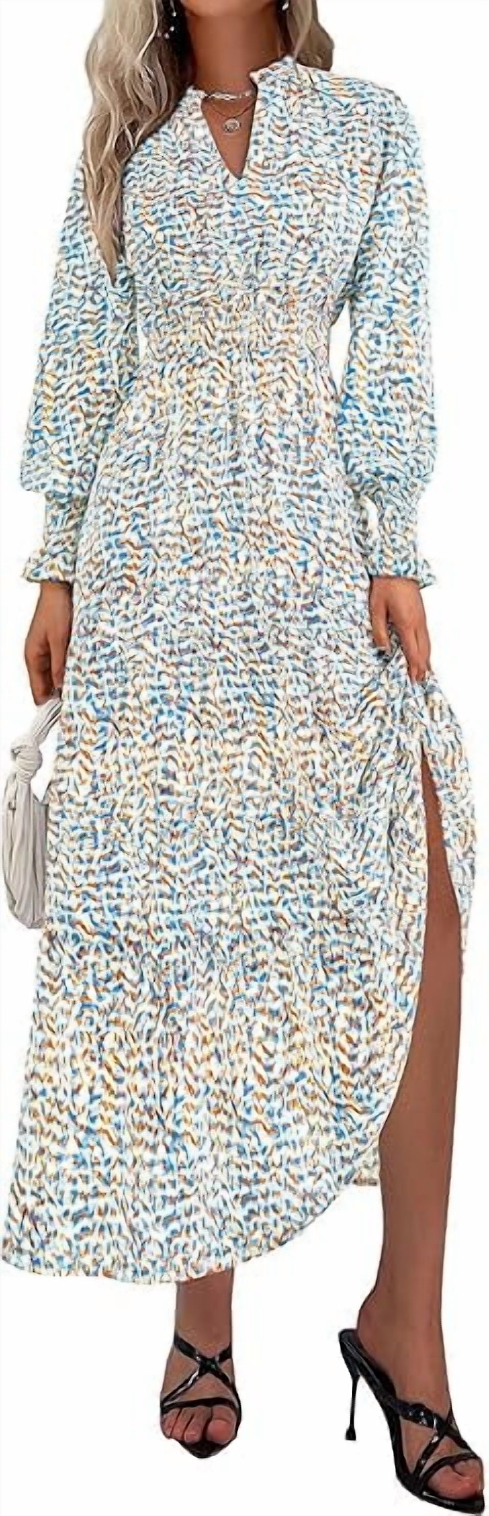 PRETTYGARDEN Women's Floral Maxi Dress Spring Long Sleeve V Neck Casual A Line Long Flowy Boho Party Dresses
