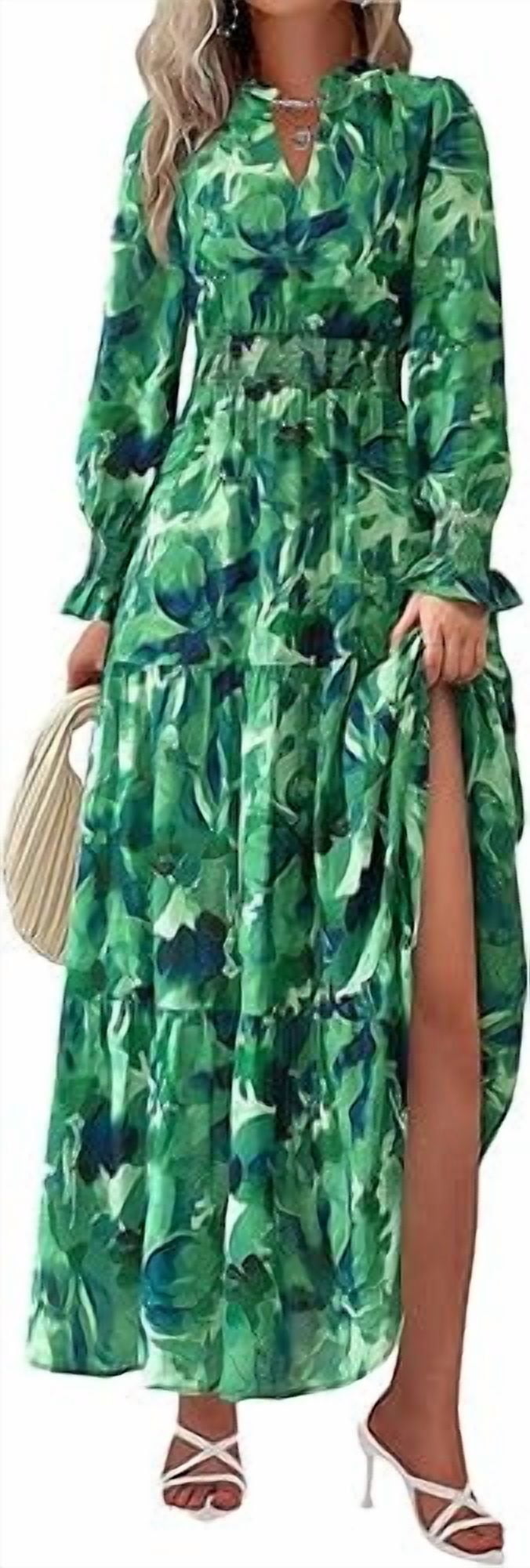 PRETTYGARDEN Women's Floral Maxi Dress Spring Long Sleeve V Neck Casual A Line Long Flowy Boho Party Dresses