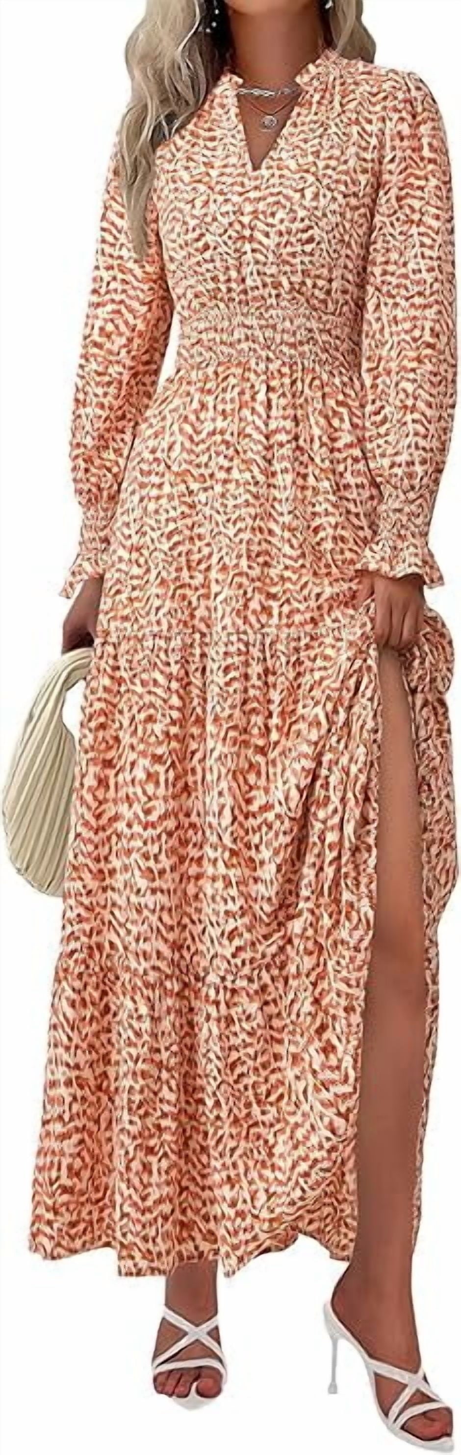 PRETTYGARDEN Women's Floral Maxi Dress Spring Long Sleeve V Neck Casual A Line Long Flowy Boho Party Dresses