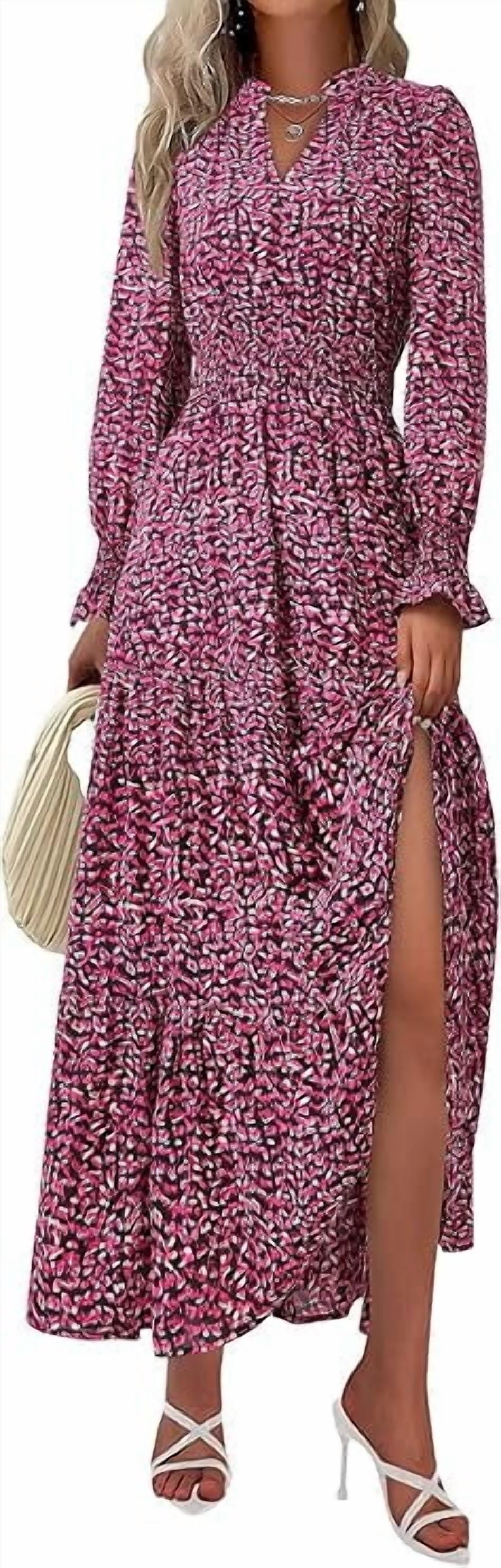 PRETTYGARDEN Women's Floral Maxi Dress Spring Long Sleeve V Neck Casual A Line Long Flowy Boho Party Dresses