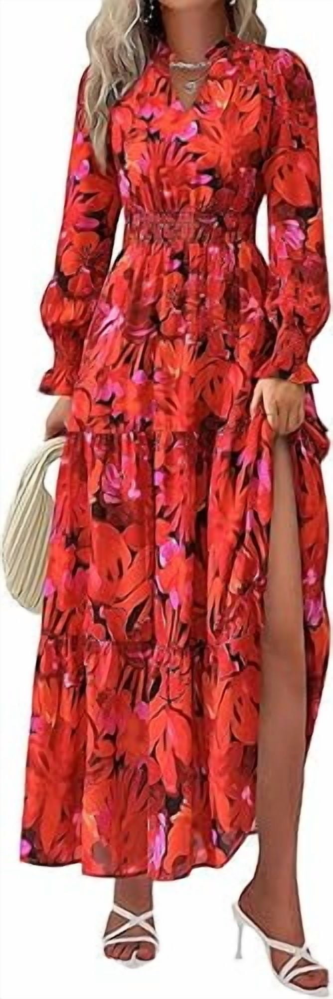 PRETTYGARDEN Women's Floral Maxi Dress Spring Long Sleeve V Neck Casual A Line Long Flowy Boho Party Dresses