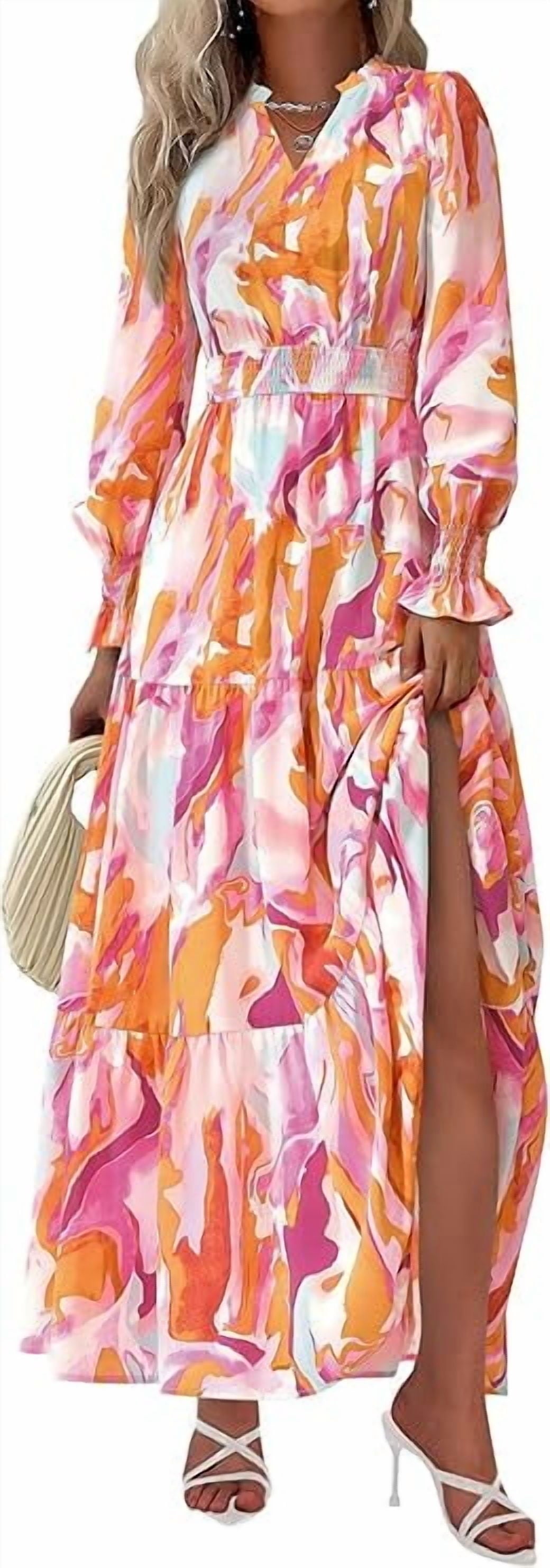 PRETTYGARDEN Women's Floral Maxi Dress Spring Long Sleeve V Neck Casual A Line Long Flowy Boho Party Dresses