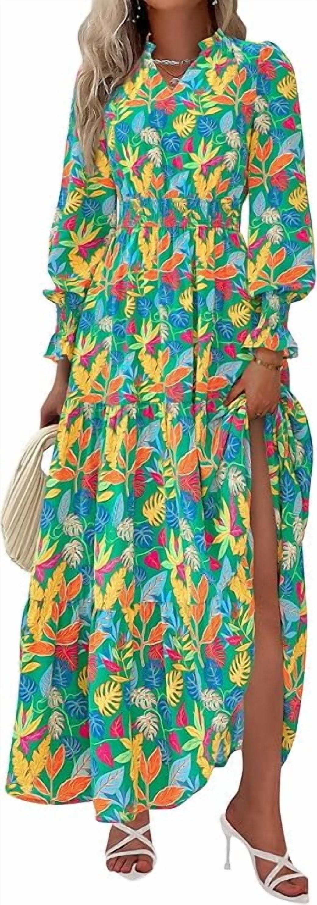 PRETTYGARDEN Women's Floral Maxi Dress Spring Long Sleeve V Neck Casual A Line Long Flowy Boho Party Dresses