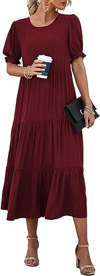 PRETTYGARDEN Women's Summer Casual Boho Dress Floral Print Ruffle Puff Short Sleeve Flowy Midi Beach Party Dresses