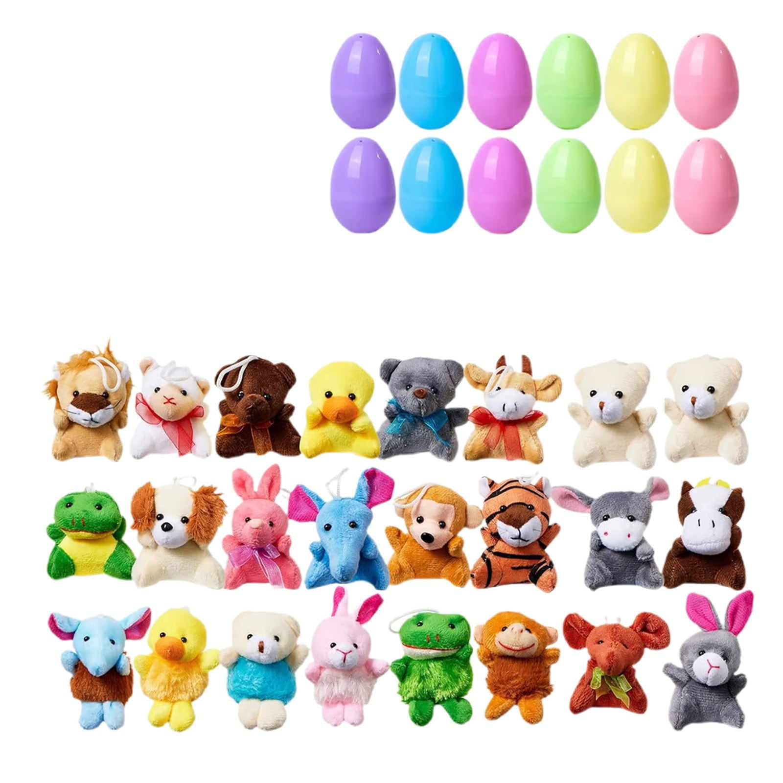 Pre-Filled Easter Eggs Set, Filled with Plush Animal Toys for Boys Girls Egg Hunt, Basket Stuffers Fillers, Party Favor, Classroom Prize Supplies （36Pc）