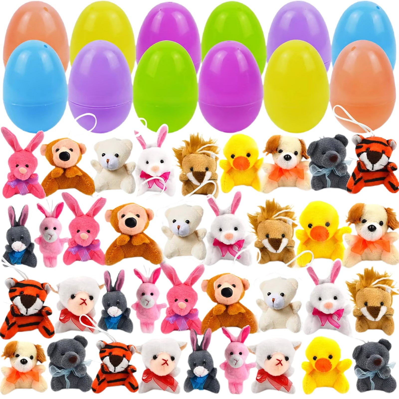 Pre-Filled Easter Eggs Set, Filled with Plush Animal Toys for Boys Girls Egg Hunt, Basket Stuffers Fillers, Party Favor, Classroom Prize Supplies （36Pc）