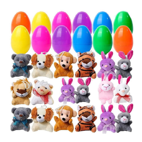 1 Piece Prefilled Easter Eggs with Plush Animal Toys 3 Inch Plastic Easter Eggs Filled with Bunny & Animal Stuffed Toys for Easter Egg Hunt, Party Favors, Classroom Prizes, Basket Surprises