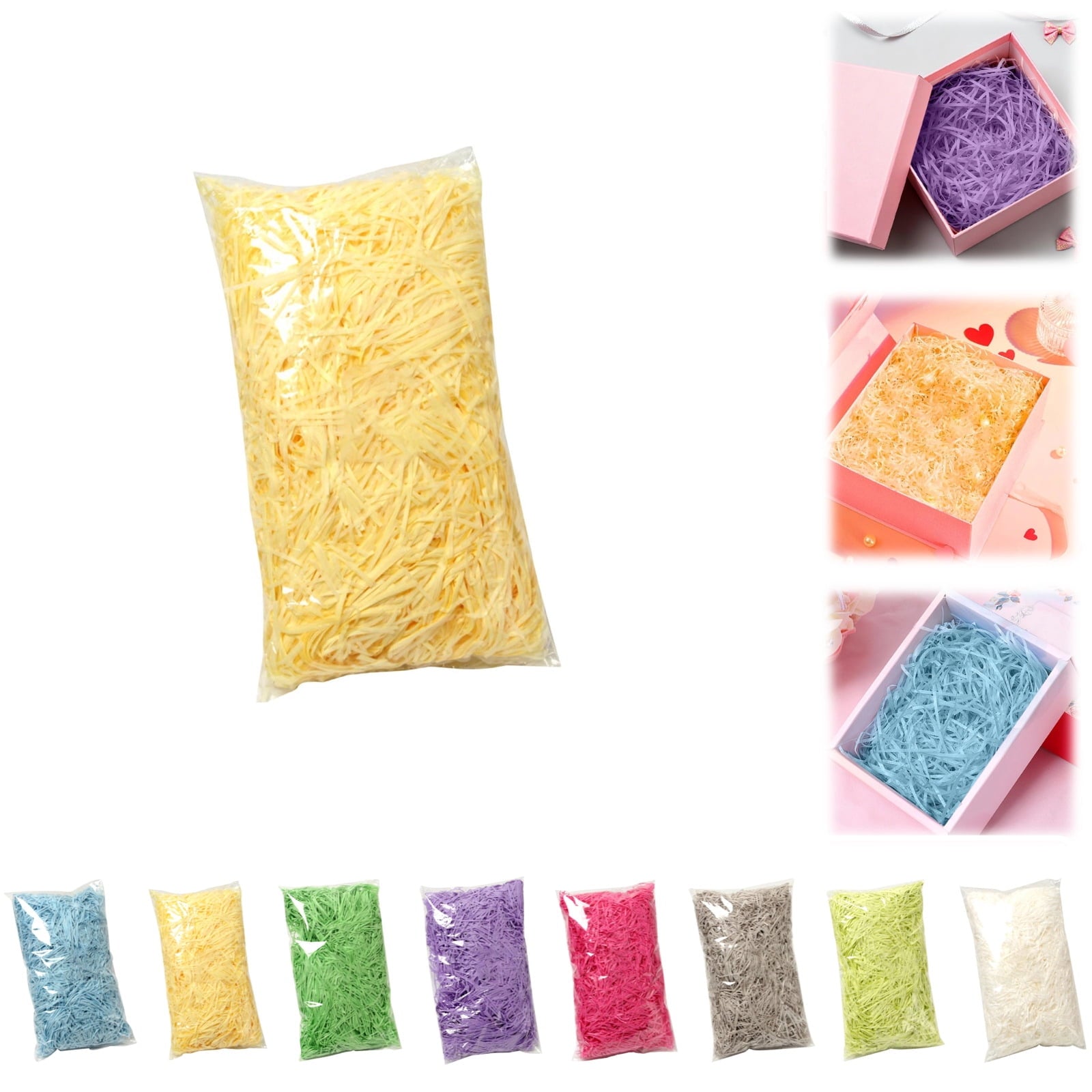 Raffia Paper Shreds, Easter Grass Paper, Crinkle Cut Paper Shred Filler for Gift Wrapping & Basket Filling (Fluorescence Yellow)