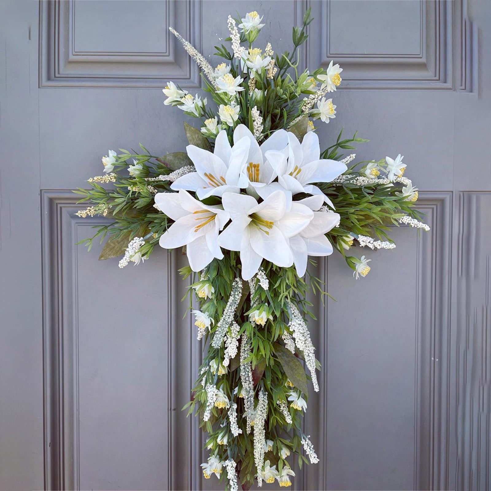Rijanmt Easter Artificial Flower Wreath With Colorful Eggs,Spring Wreath Hydrangea Daisy Eucalyptus Leaves With Bunny Egg,For Front Door Farmhouse April Holiday Wall Home Window Decor,7.87" Dia