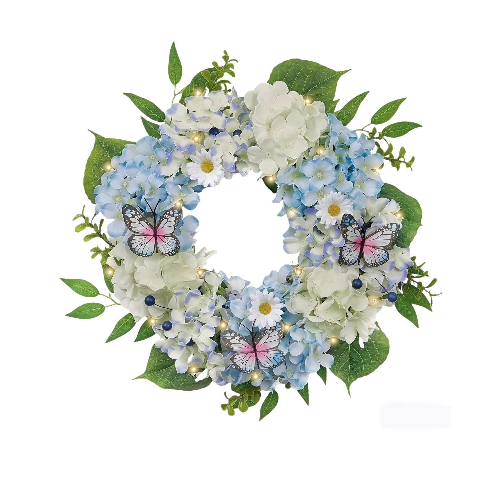 Rijanmt Easter Artificial Flower Wreath With Colorful Eggs,Spring Wreath Hydrangea Daisy Eucalyptus Leaves With Bunny Egg,For Front Door Farmhouse April Holiday Wall Home Window Decor,7.87" Dia
